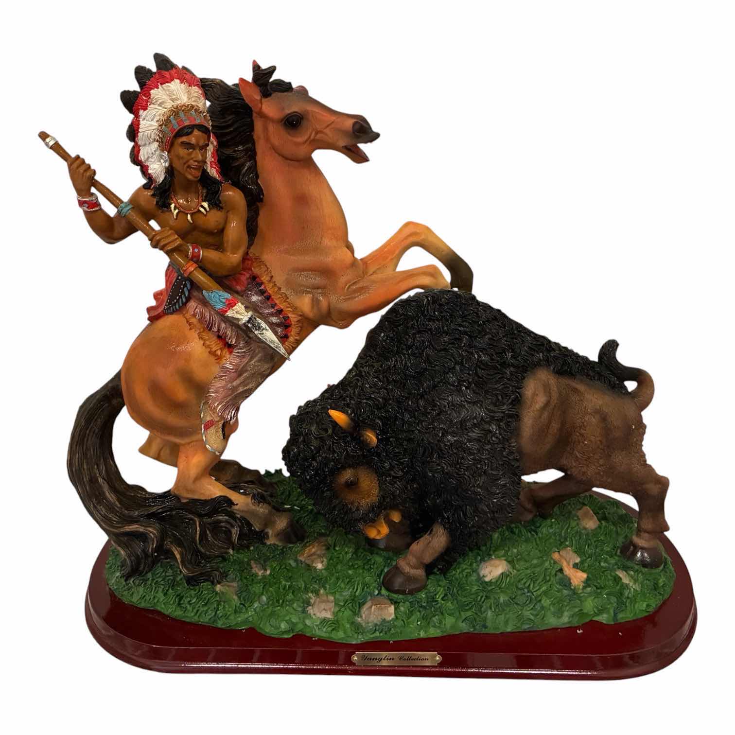 Photo 1 of YANGLIN COLLECTION NATIVE AMERICAN INDIAN CHEF SPEAR HUNTING BUFFALO SCULPTURE 15“ X 7.5“ H13“