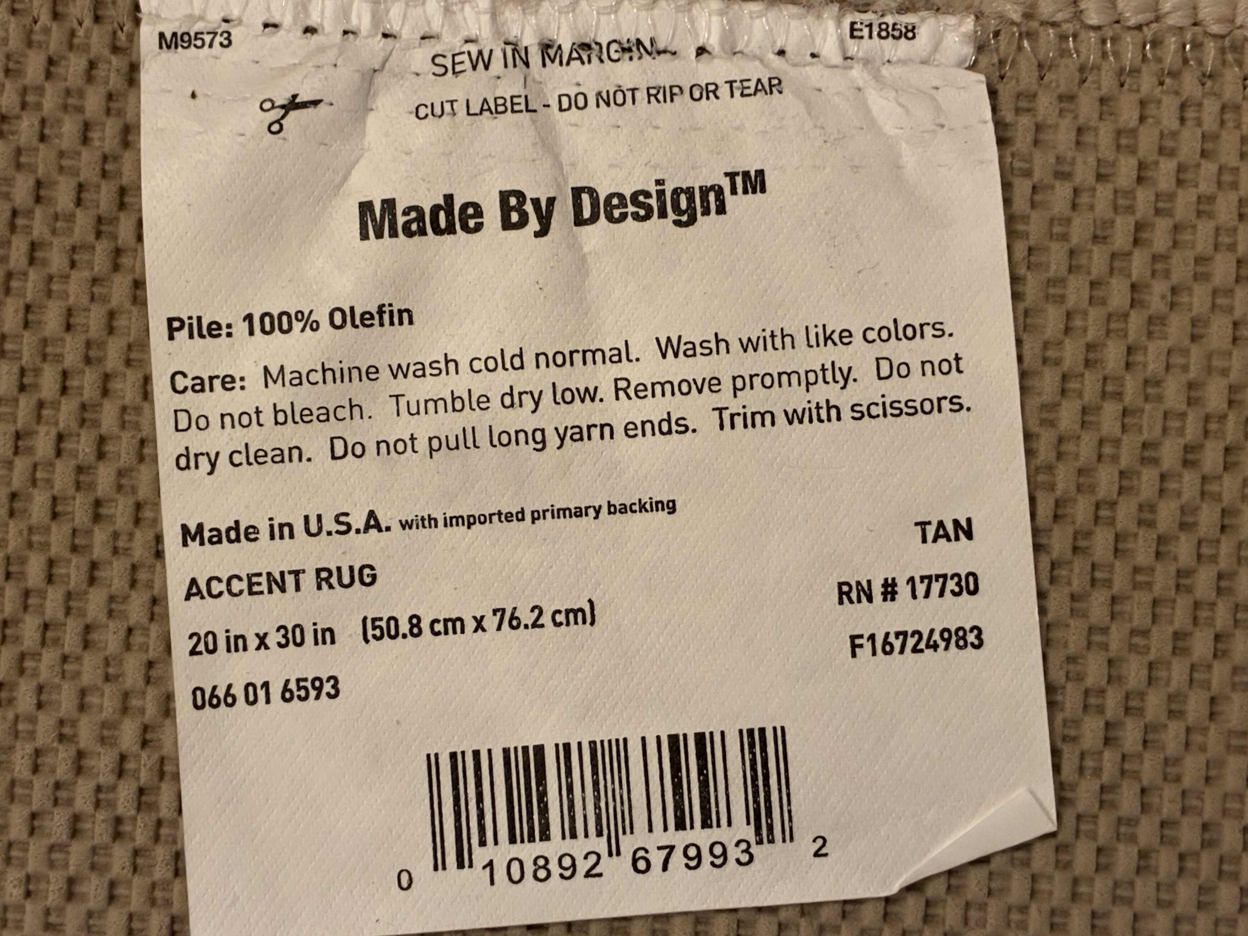 Photo 1 of MADE BY DESIGN TAN ACCENT INDOOR RUG 20“ X 30“