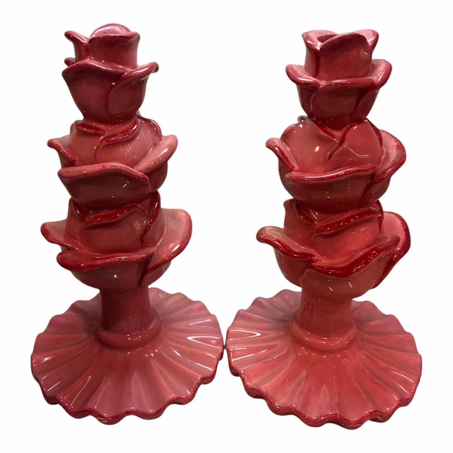 Photo 1 of BRENDA HOLZKE FOR MAGENTA ROSE VASE H15.5” W ROSE CANDLE SET H9.5”