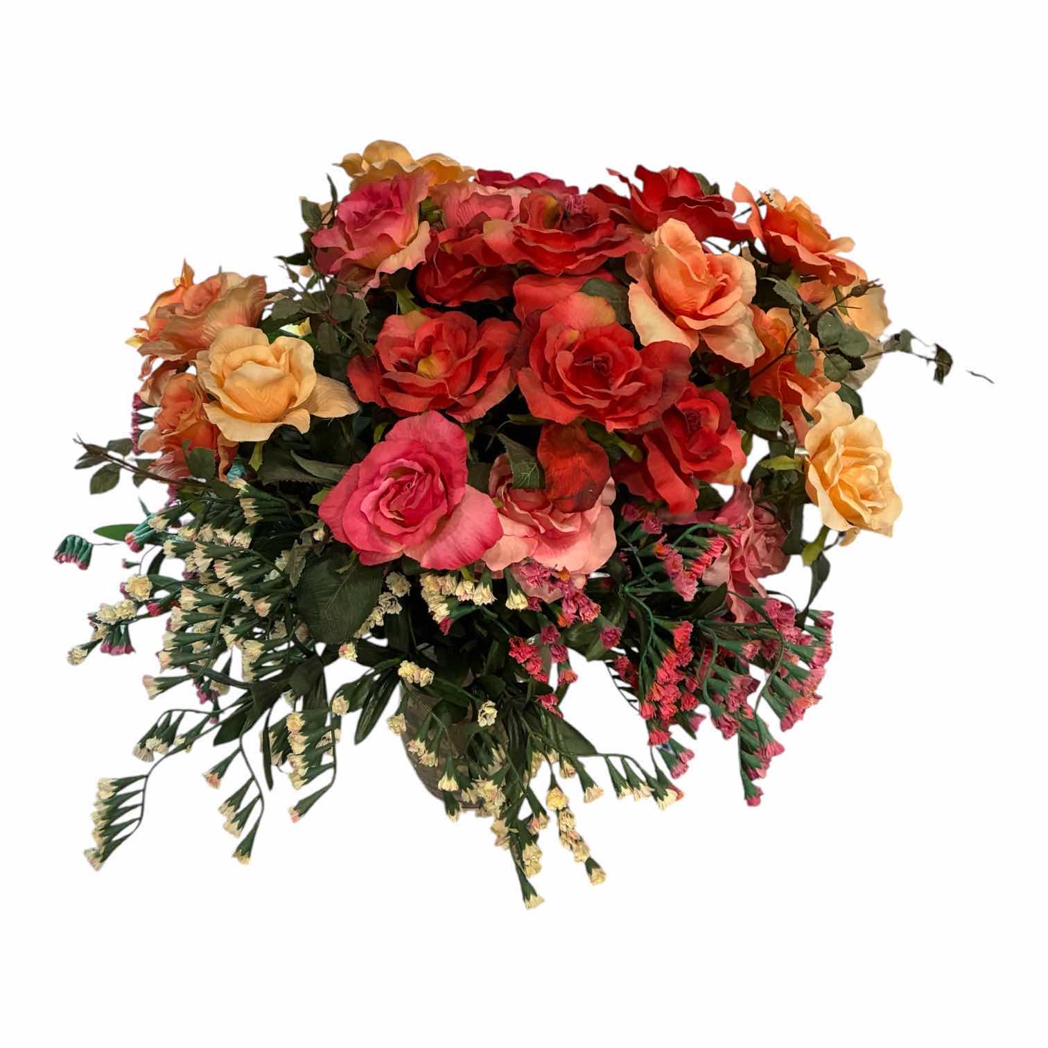 Photo 1 of ROSE VARIETY ARRANGEMENT RIVER ROCK CLEAR GLASS VASE 19” X 23”