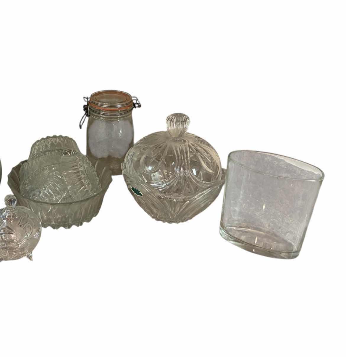 Photo 1 of DECORATIVE CLEAR GLASS VASES & DISHES (14)
