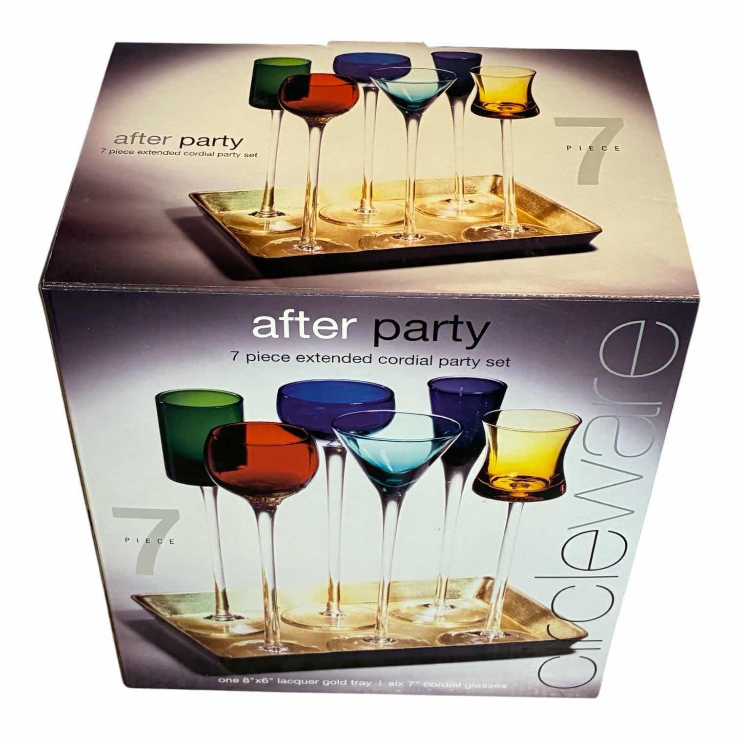 Photo 1 of AFTER PARTY 7PC EXTENDED CORDIAL GLASSES & GOLD TRAY SET