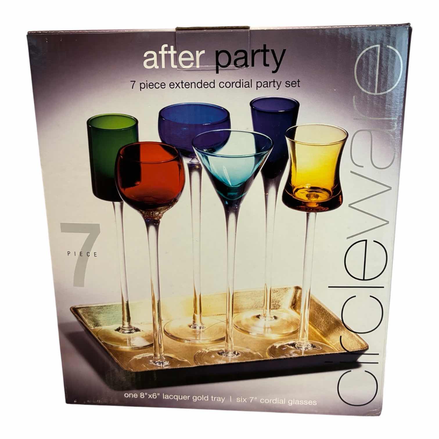 Photo 1 of AFTER PARTY 7PC EXTENDED CORDIAL GLASSES & GOLD TRAY SET