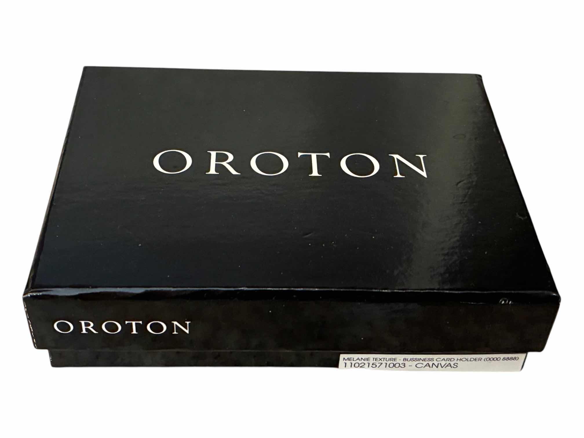 Photo 1 of NIB OROTON TAN CANVAS MELANIE TEXTURE BUSINESS CARD HOLDER $140