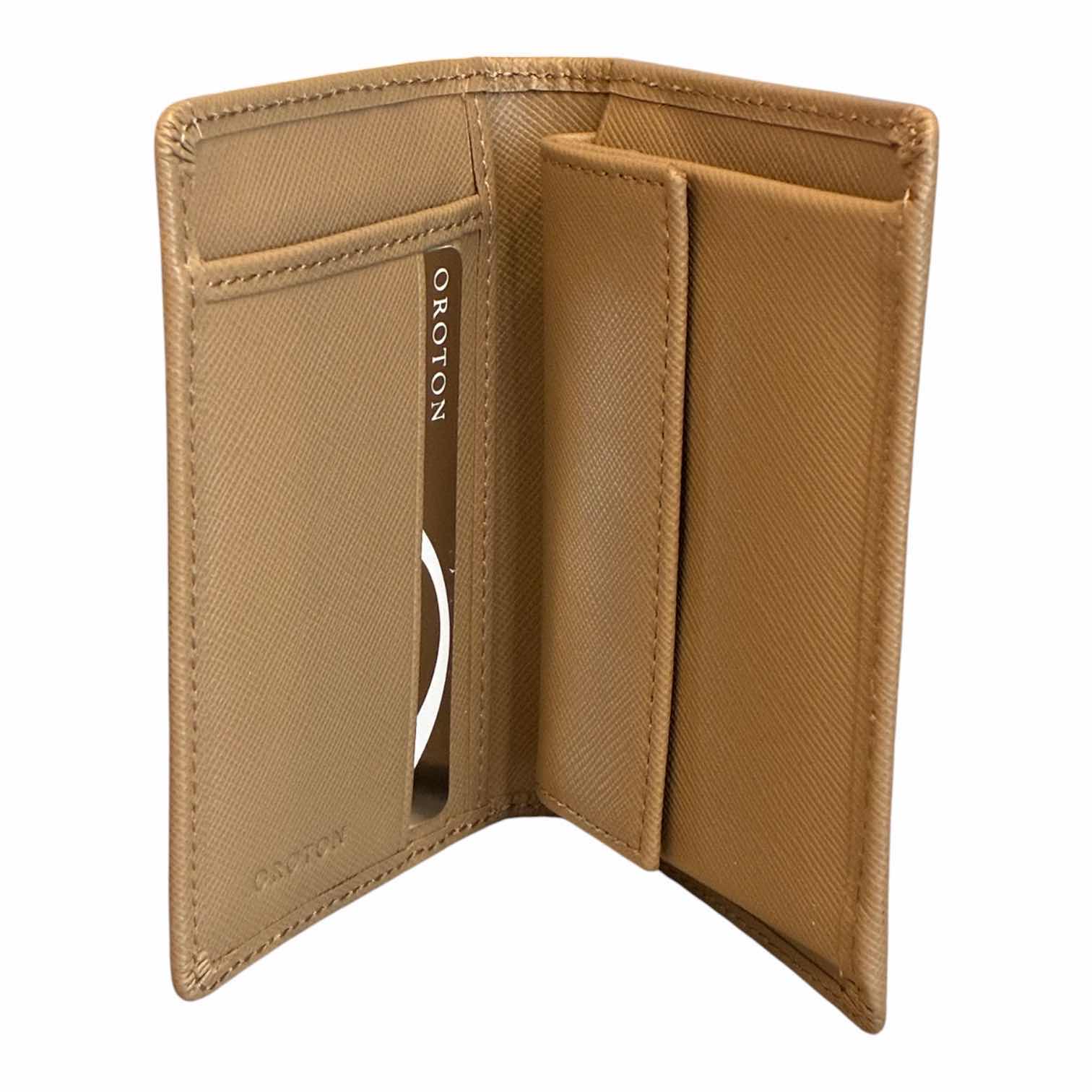 Photo 1 of NIB OROTON TAN CANVAS MELANIE TEXTURE BUSINESS CARD HOLDER $140