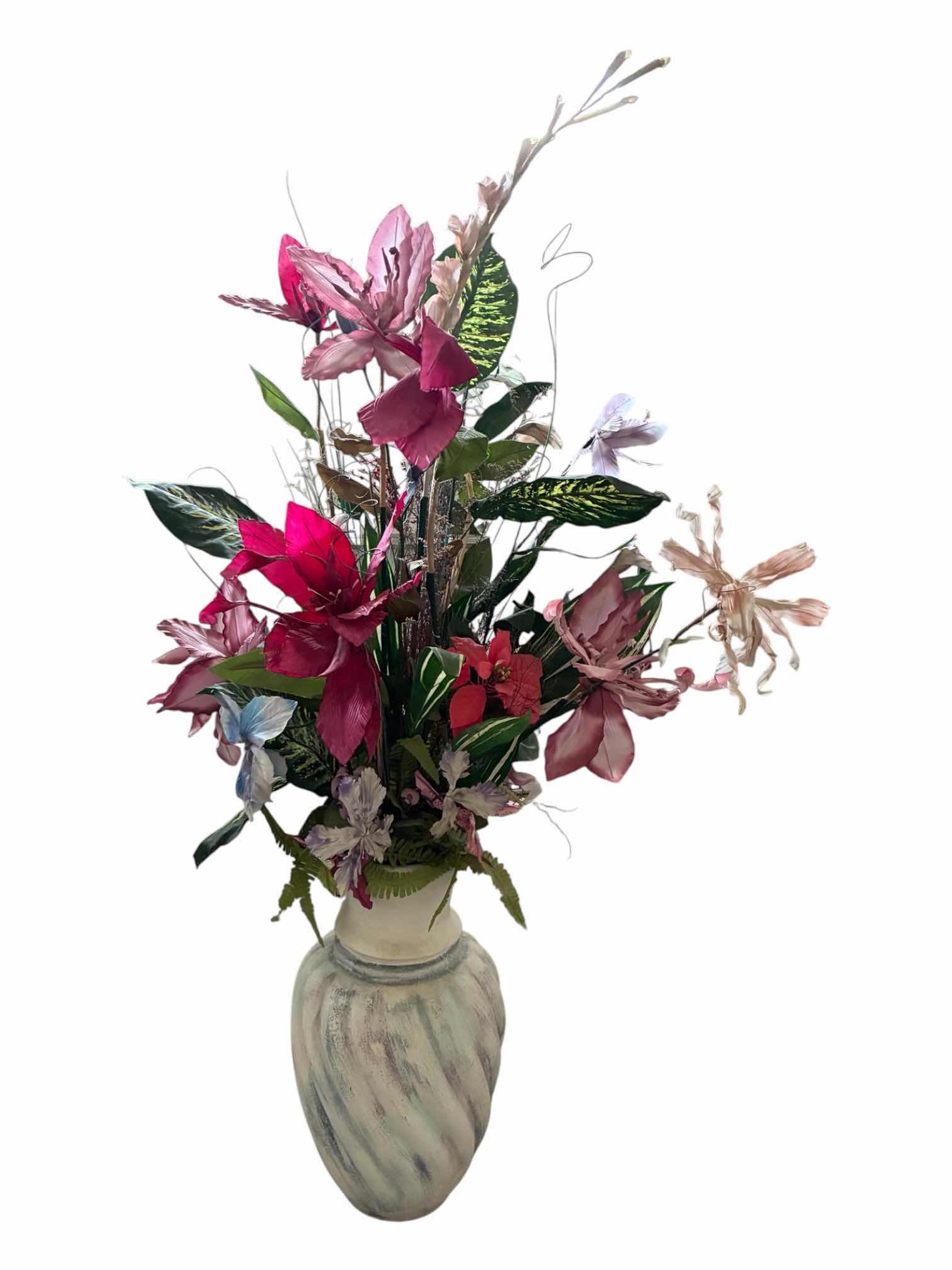 Photo 1 of DECORATIVE TROPICAL FLORAL ARRANGEMENT W PASTEL FLOOR VASE 38” X 72”