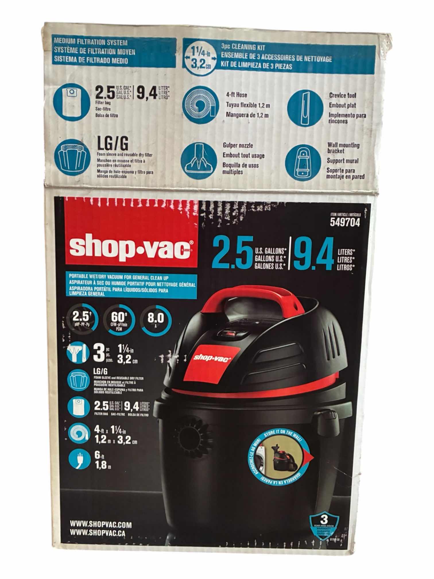 Photo 1 of SHOP VAC 2.5GAL VACUUM CLEANER
