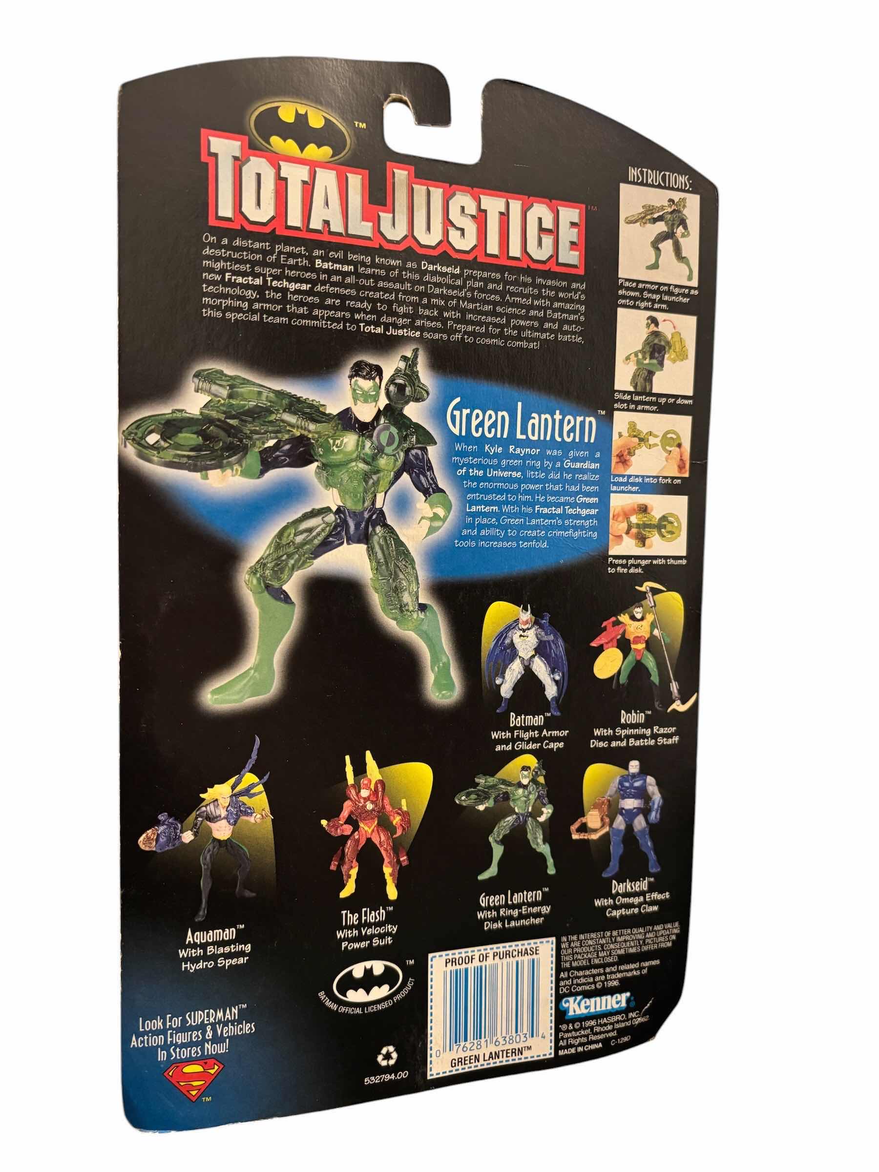 Photo 1 of 1996 HASBRO KENNER TOTAL JUSTICE GREEN LANTERN W RING-ENERGY DISK LAUNCHER & ACCESSORIES