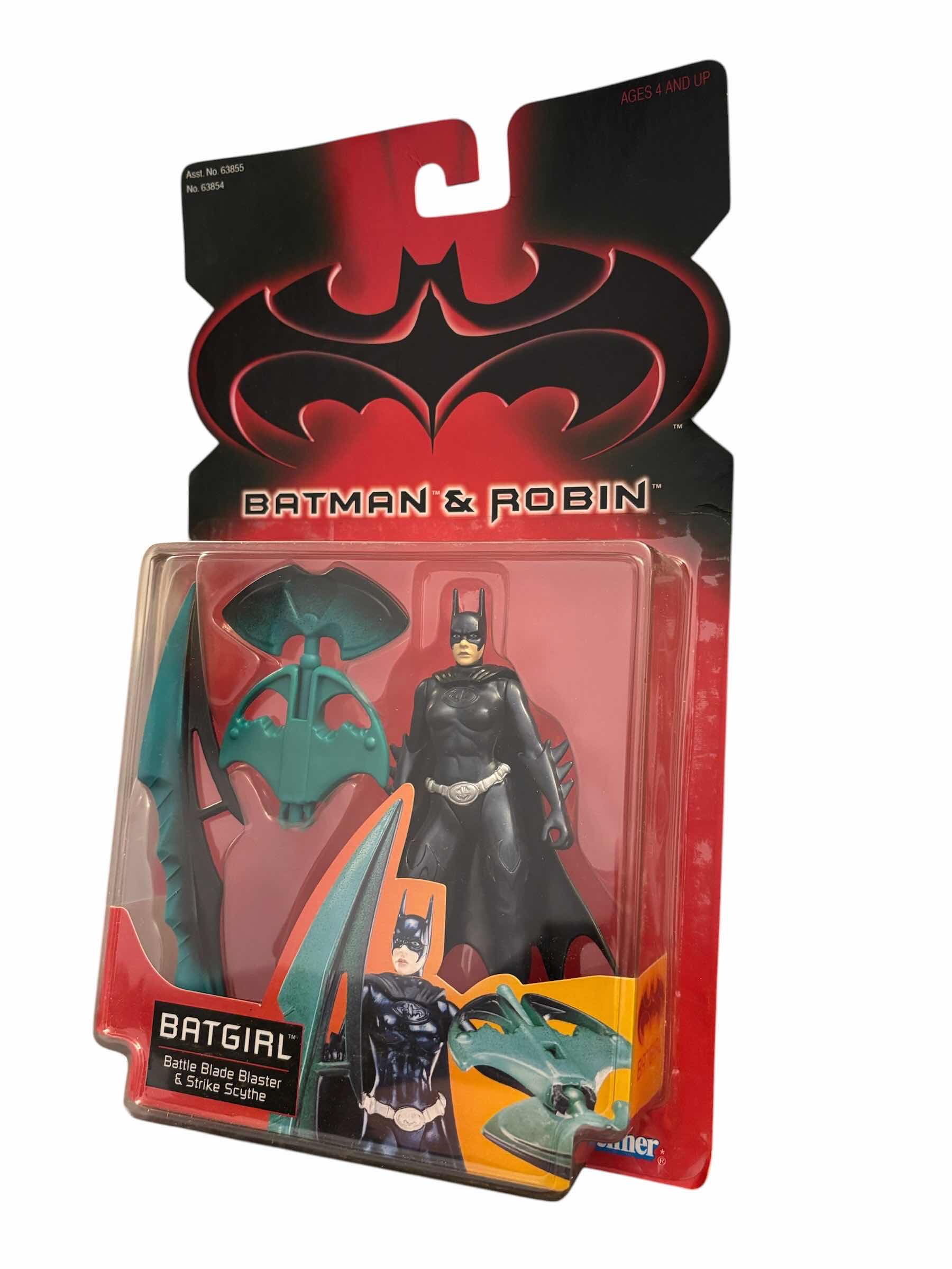 Photo 1 of 1997 HASBRO KENNER BATMAN & ROBIN BATGIRL W BATTLE BLADE BLASTER & STRIKE SCYTHE