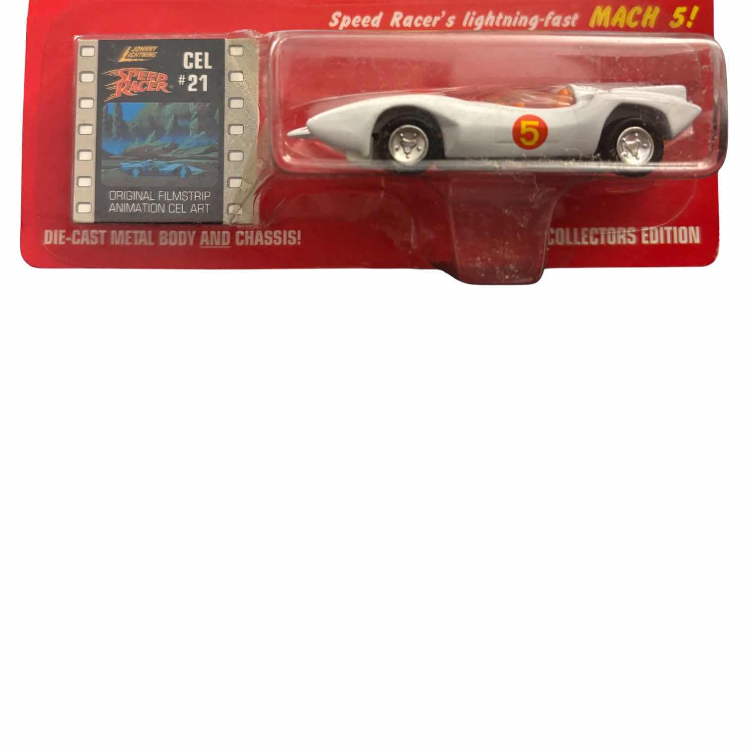 Photo 1 of 1997 JOHNNY LIGHTNING COLLECTORS EDITION SPEED RACER DIE-CAST REPLICA CAR SPEED RACER MACH 5 & ORIGINAL FILMSTRIP ANIMATION CEL ART