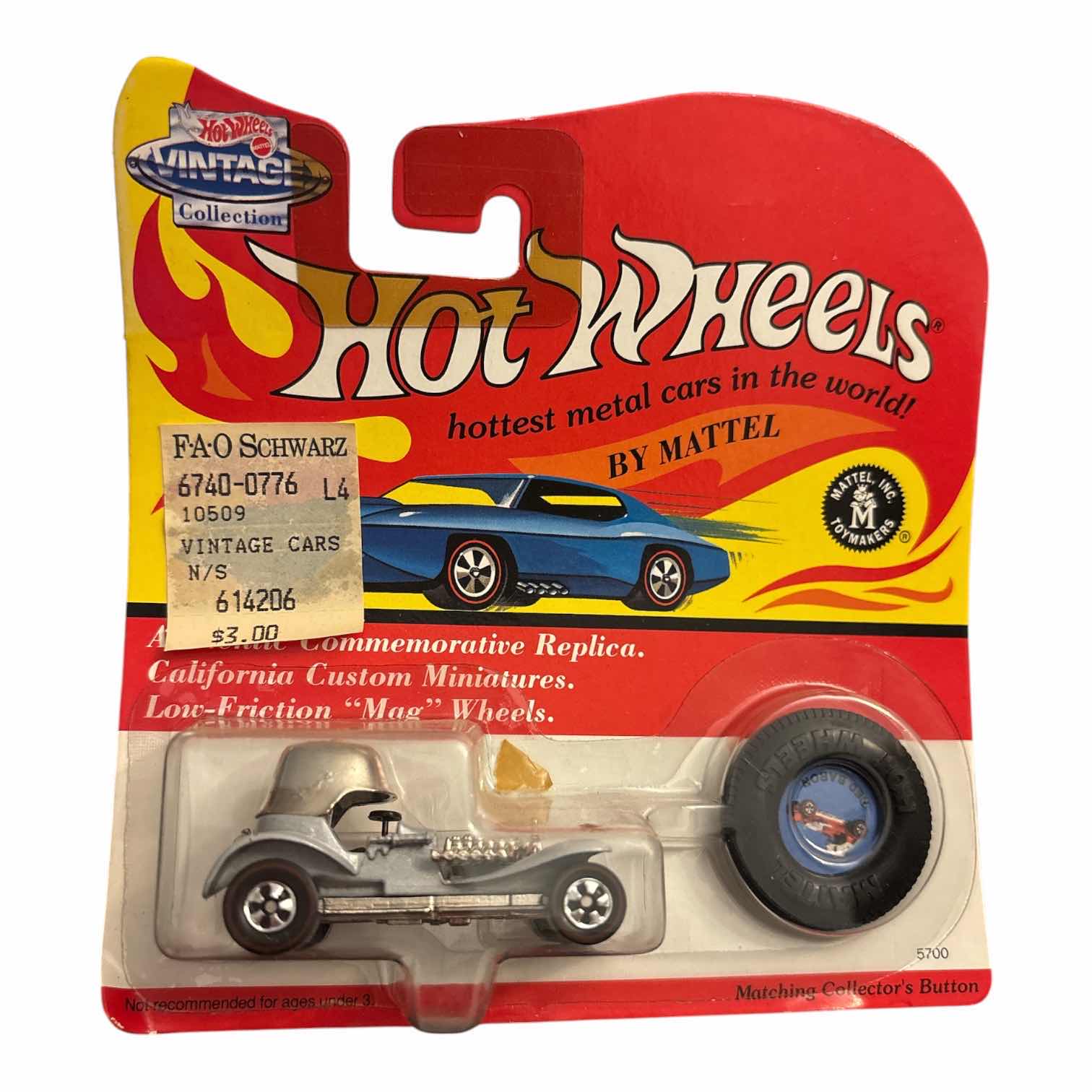 Photo 1 of 1993 MATTEL HOT WHEELS VINTAGE COLLECTION DIE-CAST AUTHENTIC REPLICA RED BARON W MATCHING COLLECTORS BUTTON (5700/SILVER)