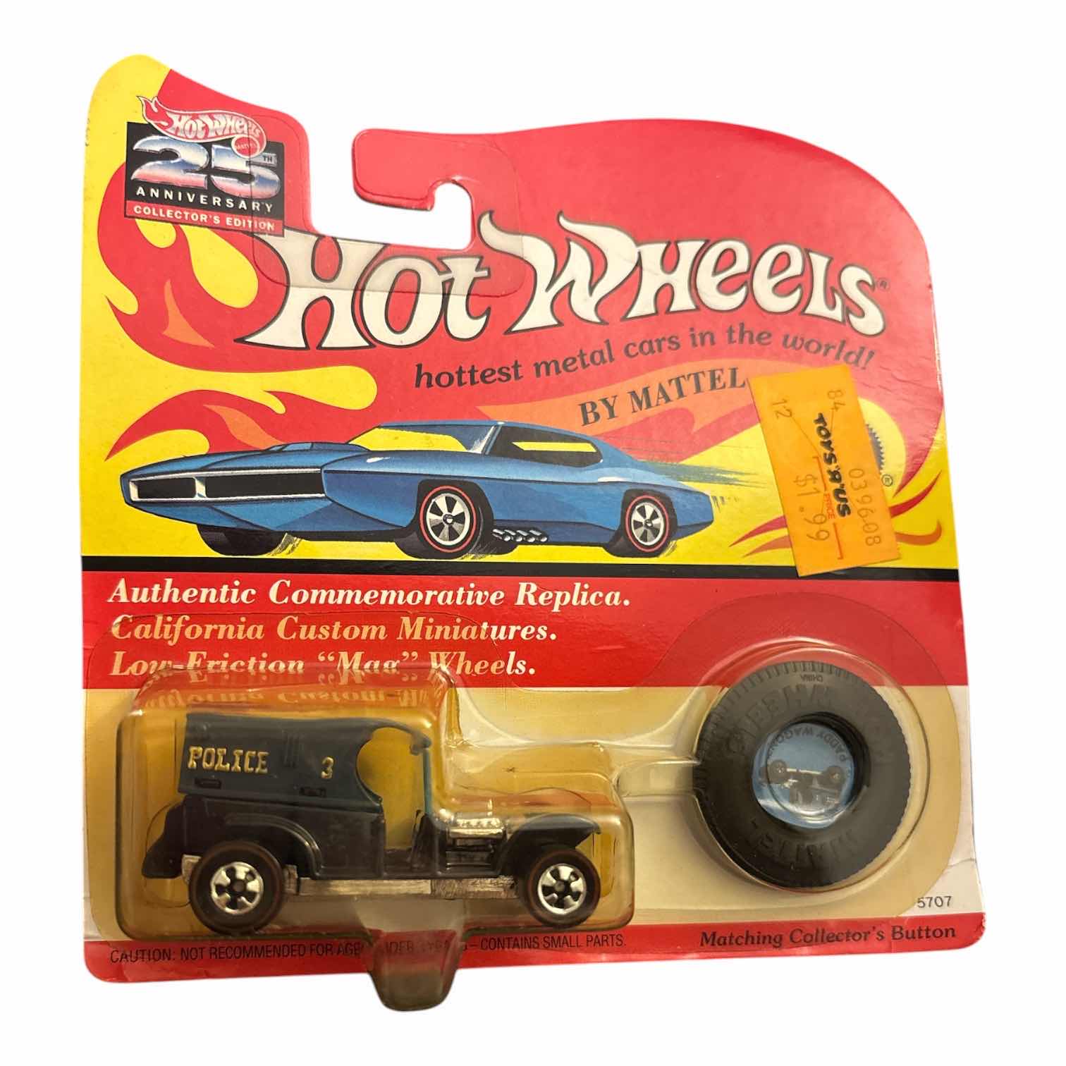 Photo 1 of 1992 MATTEL HOT WHEELS 25TH ANNIVERSARY COLLECTORS EDITION DIE-CAST AUTHENTIC REPLICA PADDY WAGON W MATCHING COLLECTORS BUTTON (5707/BLACK)