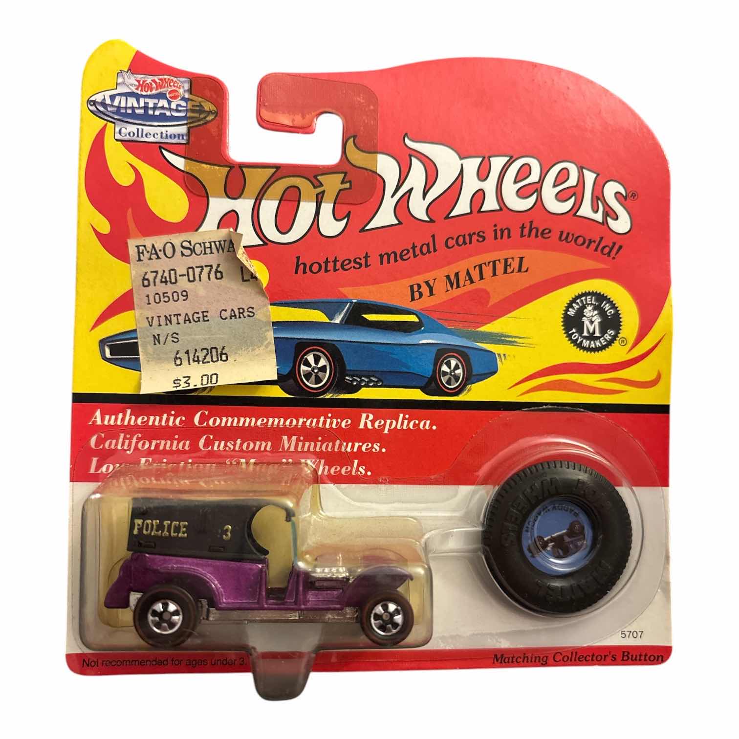 Photo 1 of 1993 MATTEL HOT WHEELS VINTAGE COLLECTION DIE-CAST AUTHENTIC REPLICA PADDY WAGON W MATCHING COLLECTORS BUTTON (5707/PURPLE)