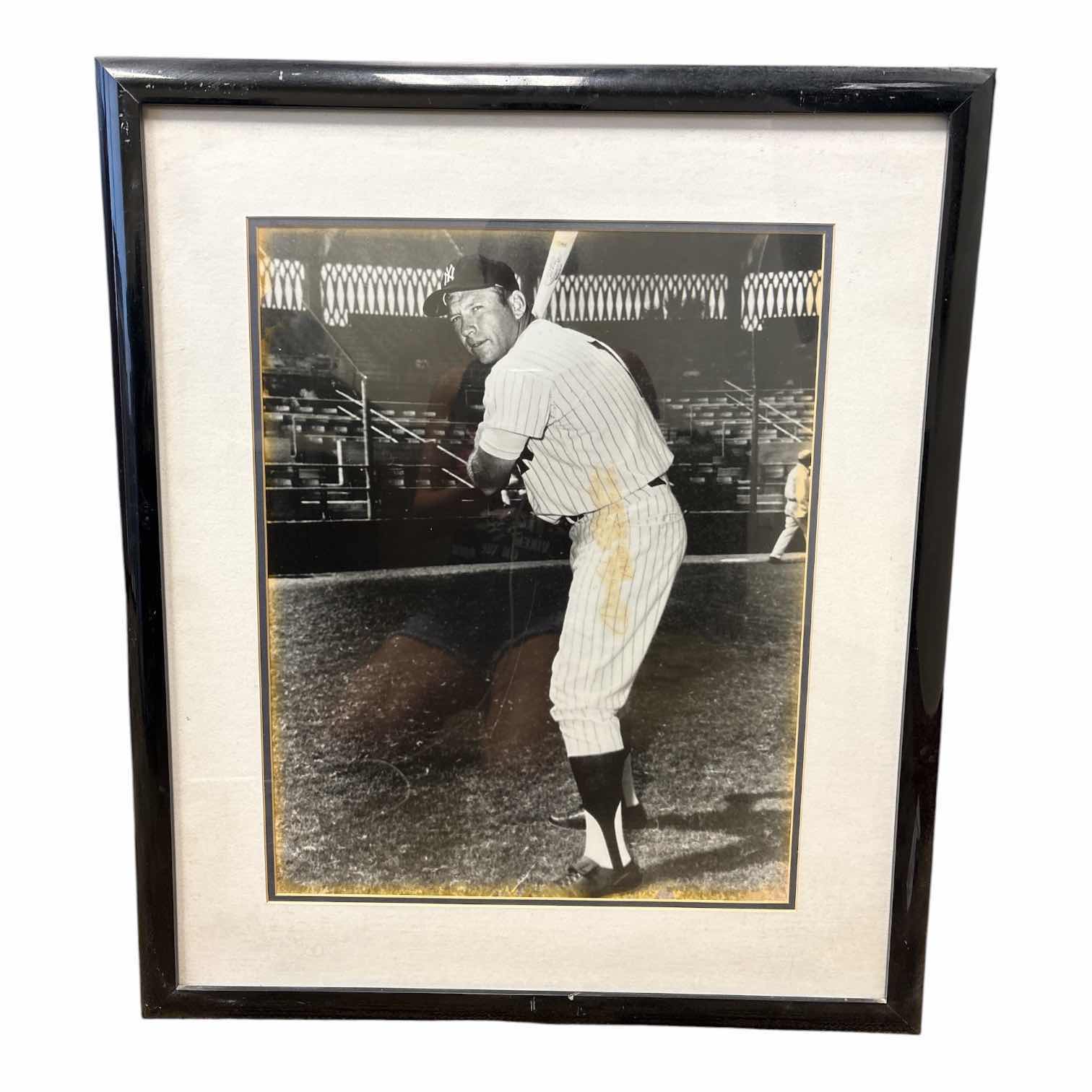 Photo 1 of FRAMED ARTWORK NEW YORK YANKEES BASEBALL PLAYER MICKEY MANTLE SIGNED 24”X28” $2500