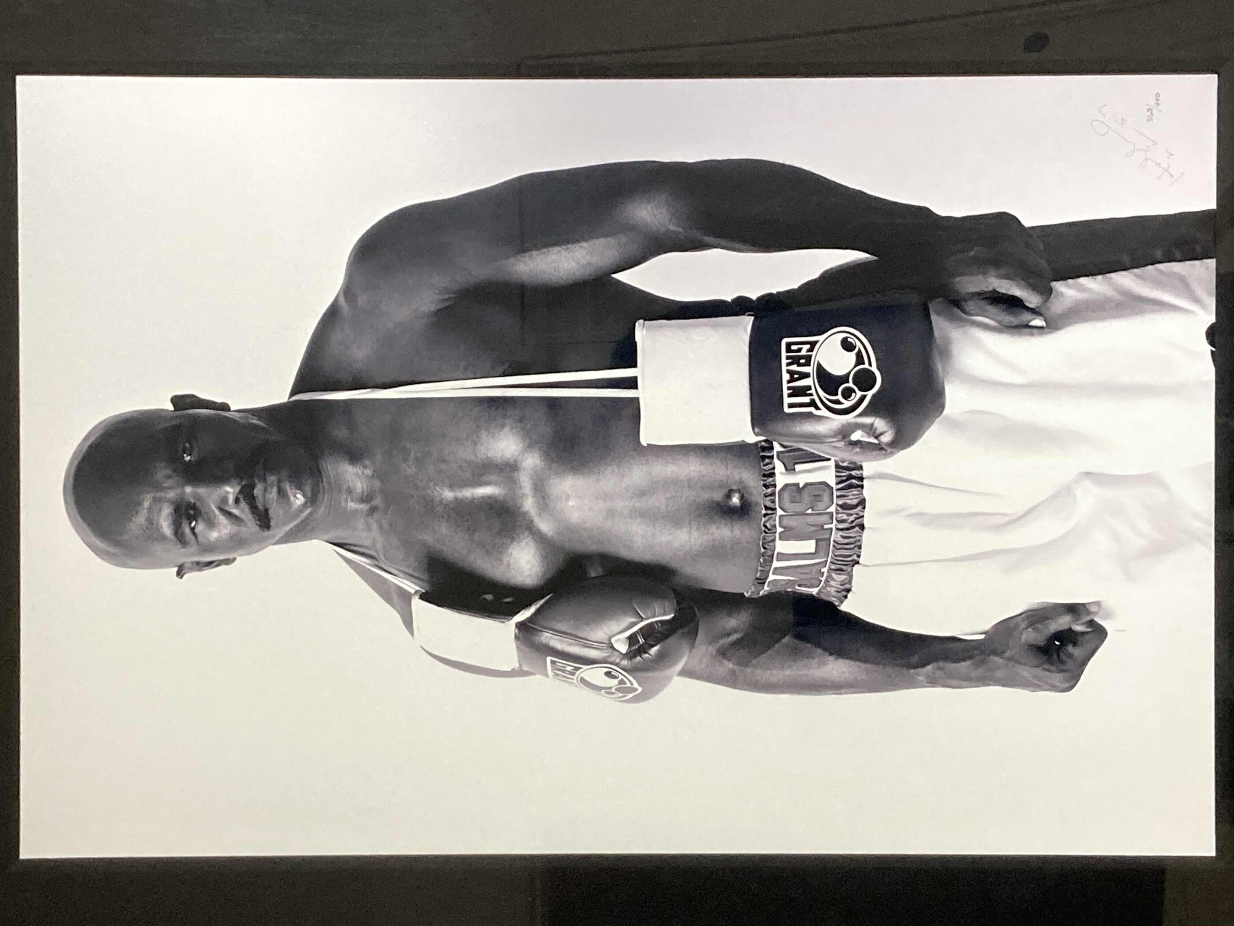 Photo 1 of EVANDER REAL DEAL HOLYFIELD PORTRAIT AUTOGRAPHED BY EVANDER HOLYFIELD FRAMED PHOTOGRAPH BY PETER LIK 368/450 41” X 2.75” H54.5”