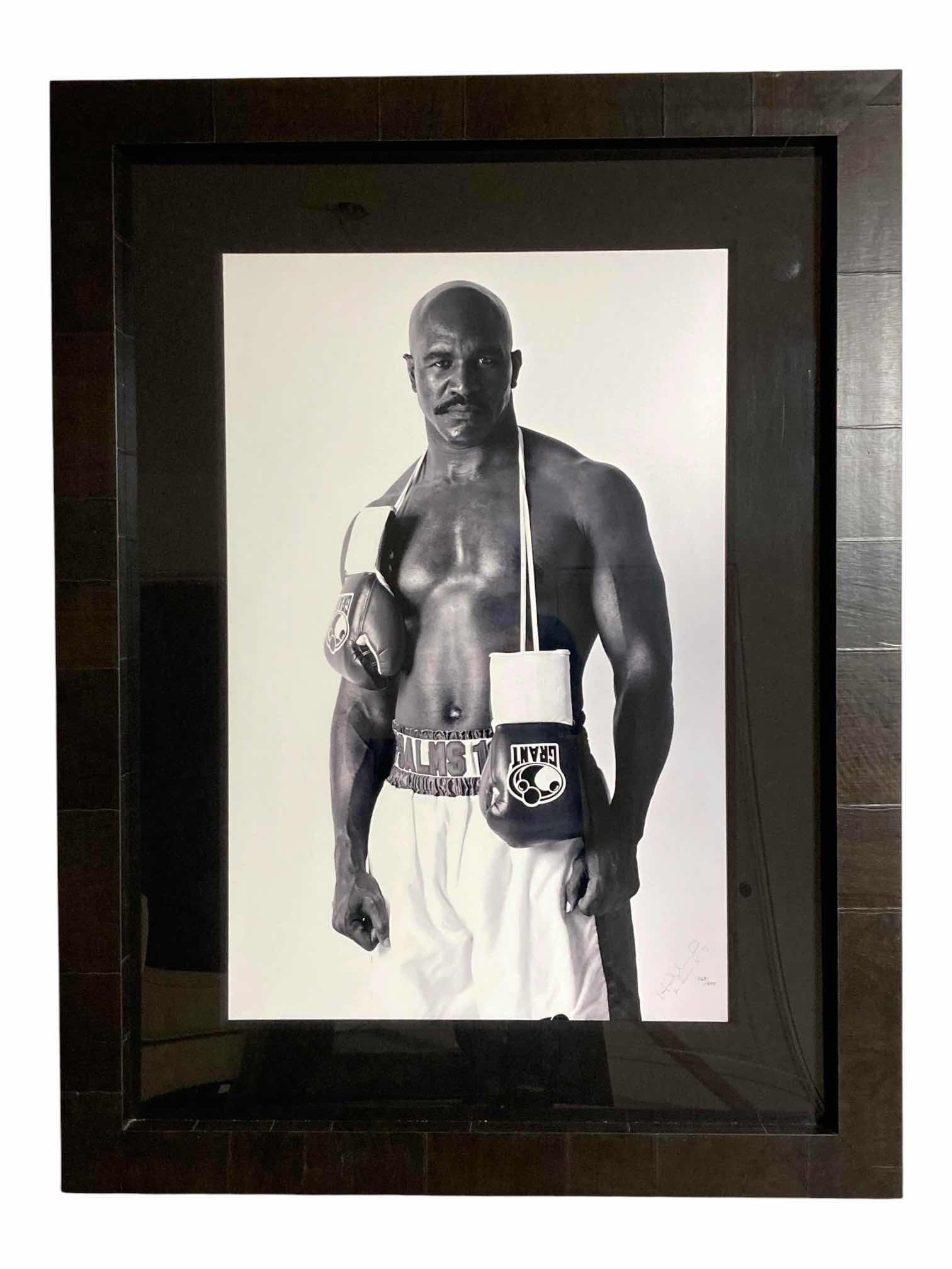 Photo 1 of EVANDER REAL DEAL HOLYFIELD PORTRAIT AUTOGRAPHED BY EVANDER HOLYFIELD FRAMED PHOTOGRAPH BY PETER LIK 368/450 41” X 2.75” H54.5”