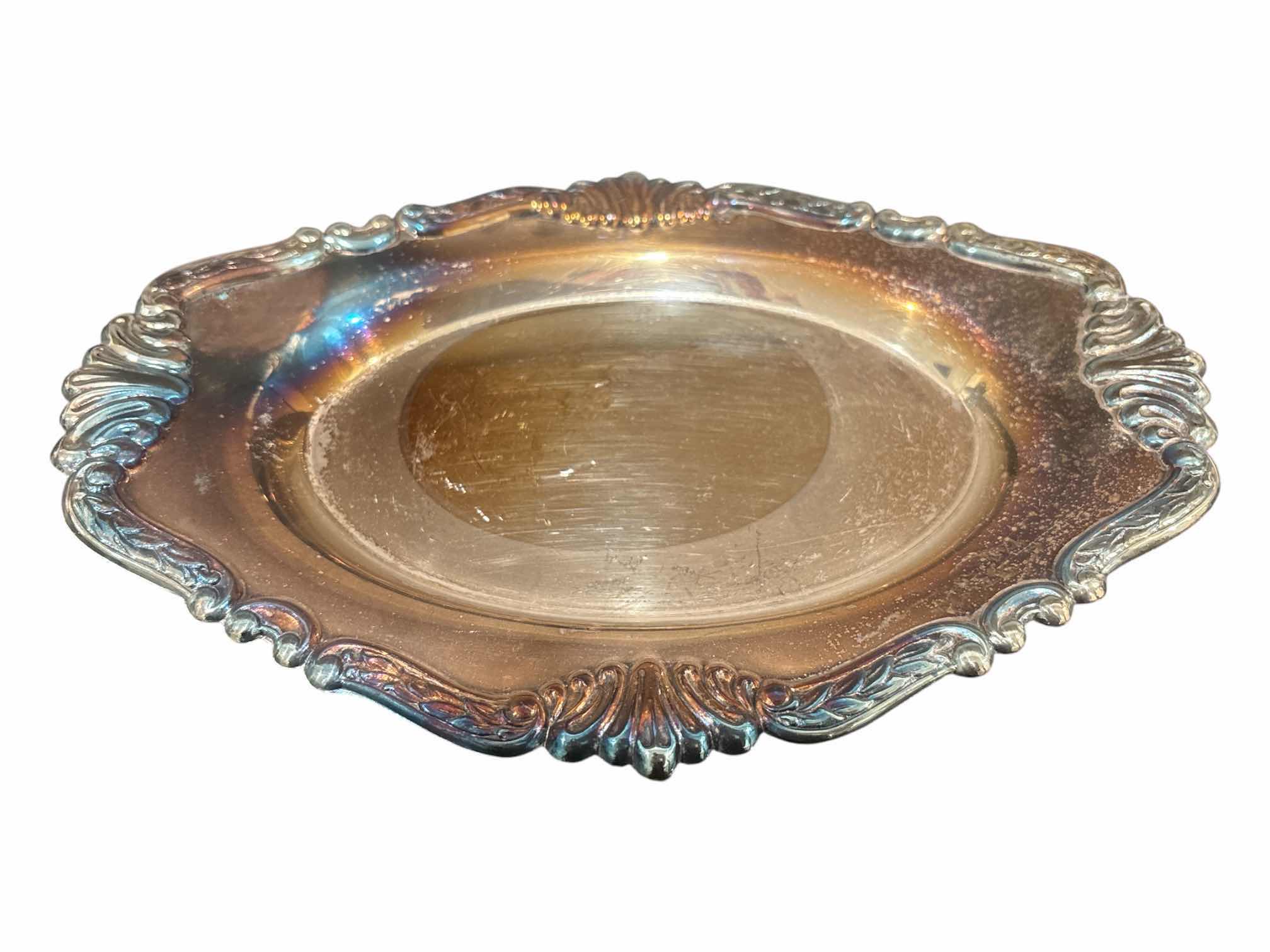 Photo 1 of F.B. ROGERS SILVER-PLATED 5 PC SET- 2 TIER DISH, BUTTER SERVER W GLASS INLAY BUTTER DISH & GRAVY BOAT W SAUCER
