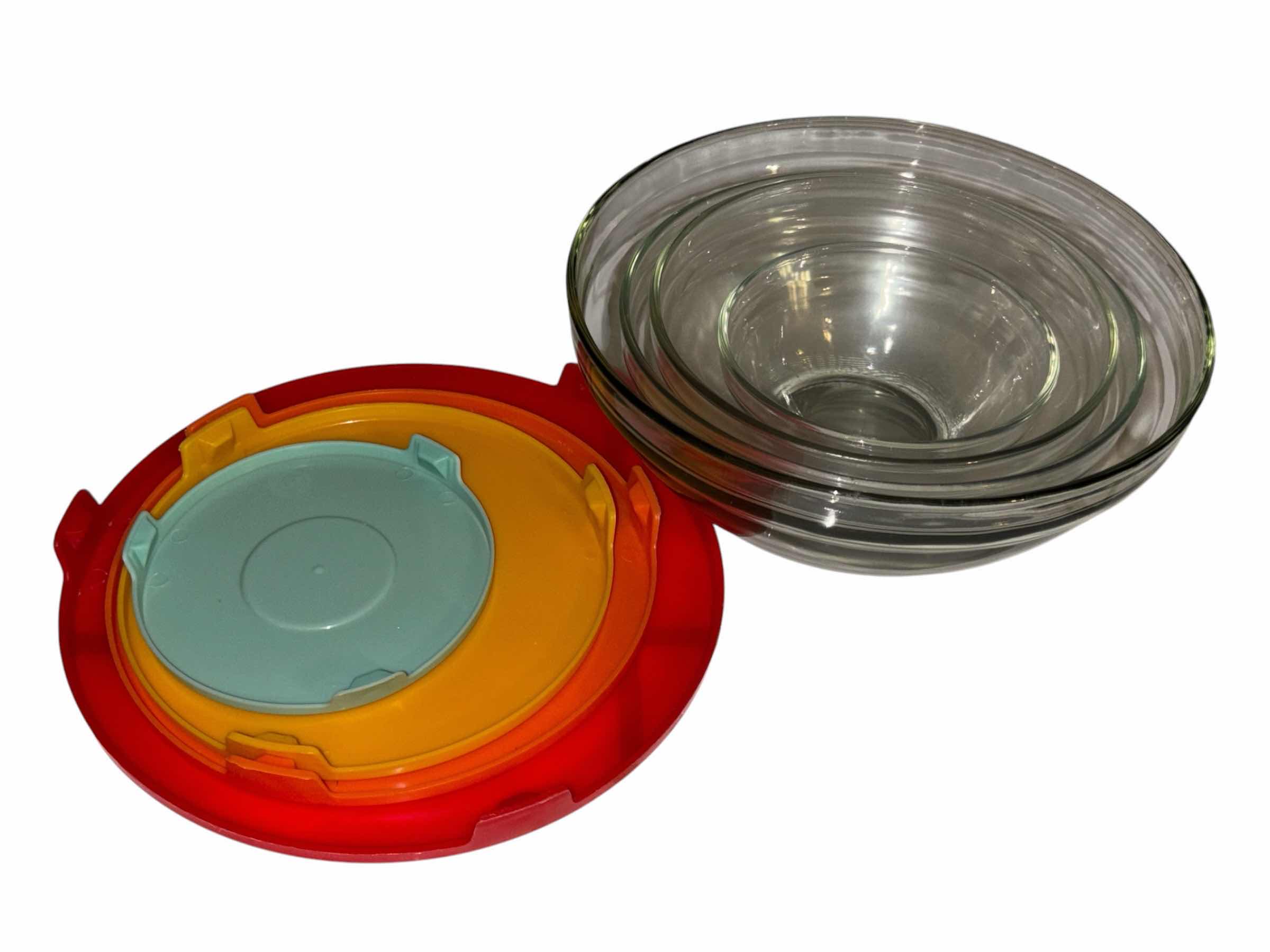 Photo 1 of MASTER CHEF 10 PC SET GLASS PREP BOWLS W COLORFUL LIDS (5oz, 7oz, 12oz,17oz & 32oz)