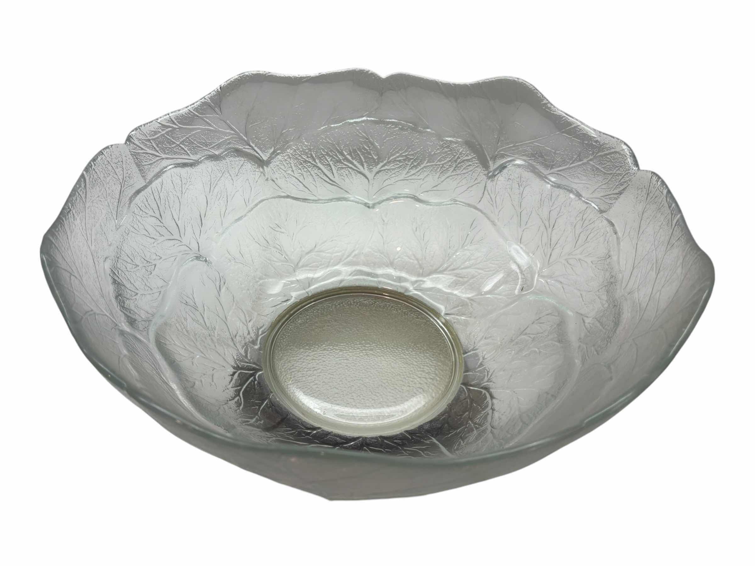 View 3 of VINTAGE GODINGER 12” CABBAGE LEAF W FROSTED GLASS & SILVER PEDESTAL 12.75” X 12.75” H6.3” $70
