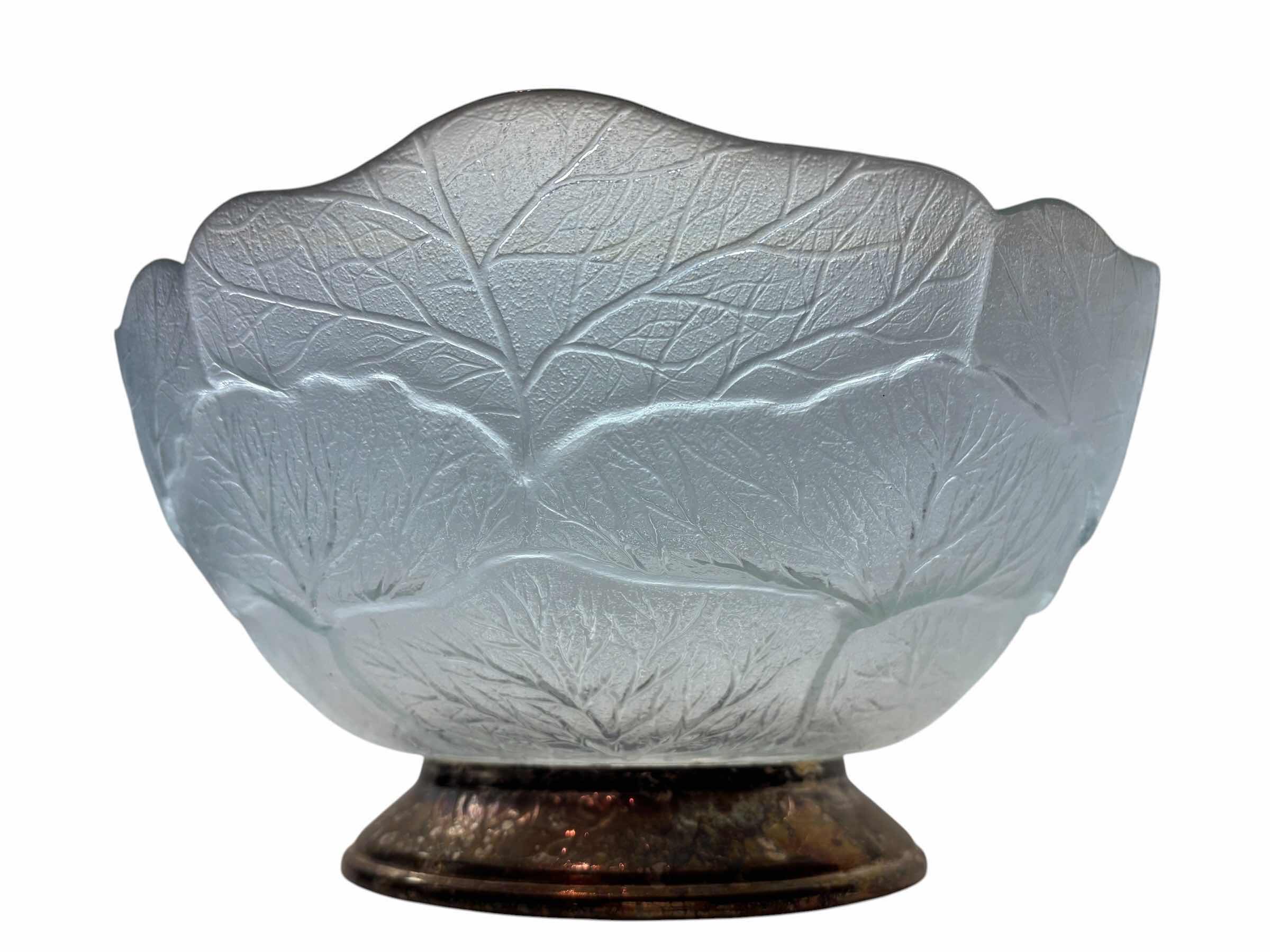 View 2 of VINTAGE GODINGER 12” CABBAGE LEAF W FROSTED GLASS & SILVER PEDESTAL 12.75” X 12.75” H6.3” $70