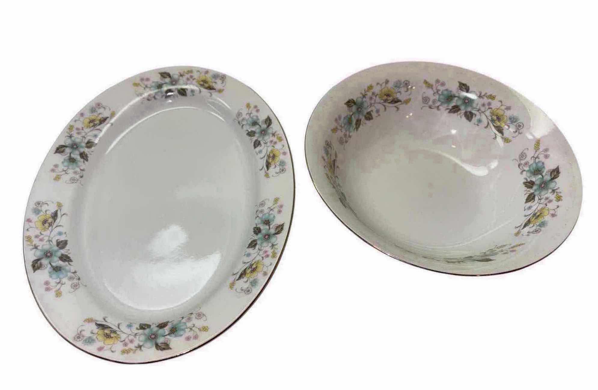 Photo 1 of VINTAGE FLORAL CHINA 2 PC PORCELAIN OVAL SERVING PLATE 8.75” X12” & 9” SERVING BOWL W GOLD TRIM