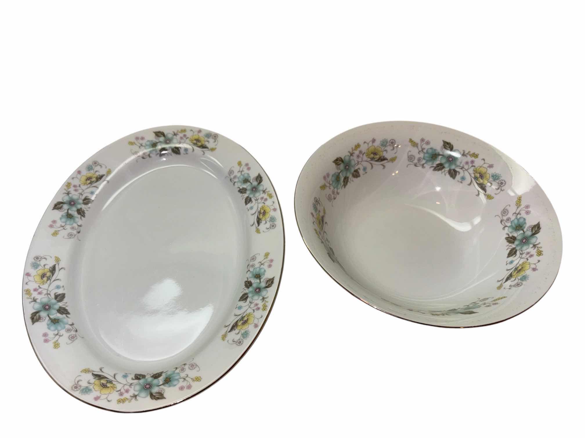 Photo 1 of VINTAGE FLORAL CHINA 2 PC PORCELAIN OVAL SERVING PLATE 8.75” X12” & 9” SERVING BOWL W GOLD TRIM