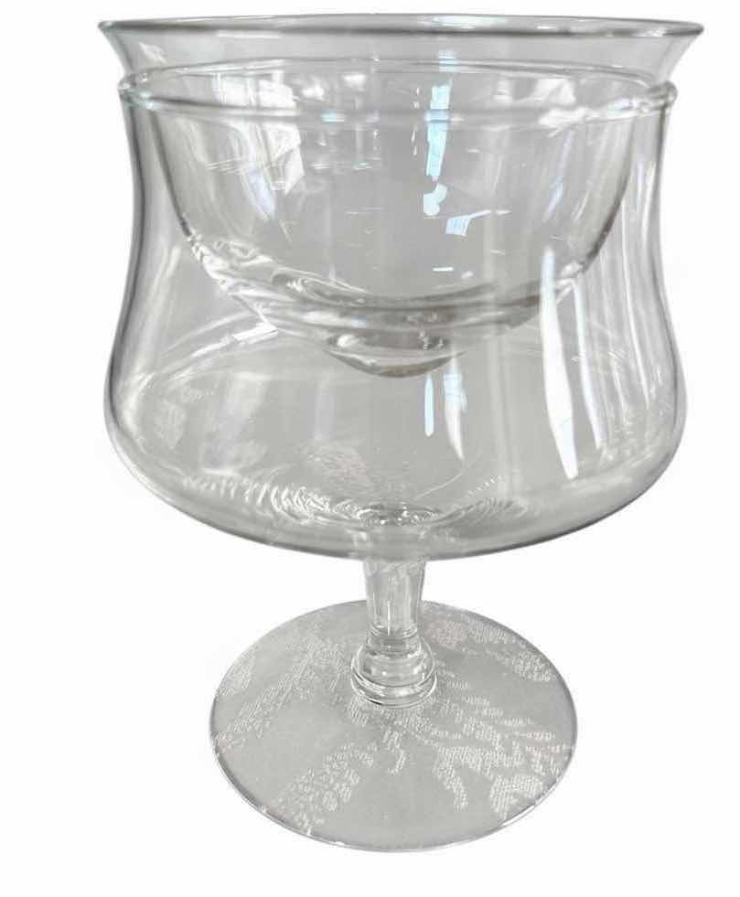 Photo 1 of (4)PCS VINTAGE CLEAR GLASS SHRIMP COCKTAIL / DESSERT GOBLETS WITH INSERTS H5.5”