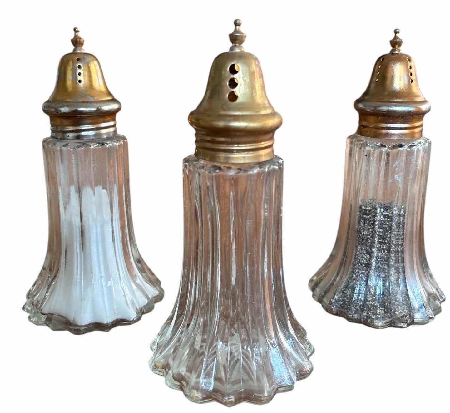Photo 1 of (5)PCS VINTAGE GOLD-TONE MIRRORED VANITY & CONDIMENT SET D14”