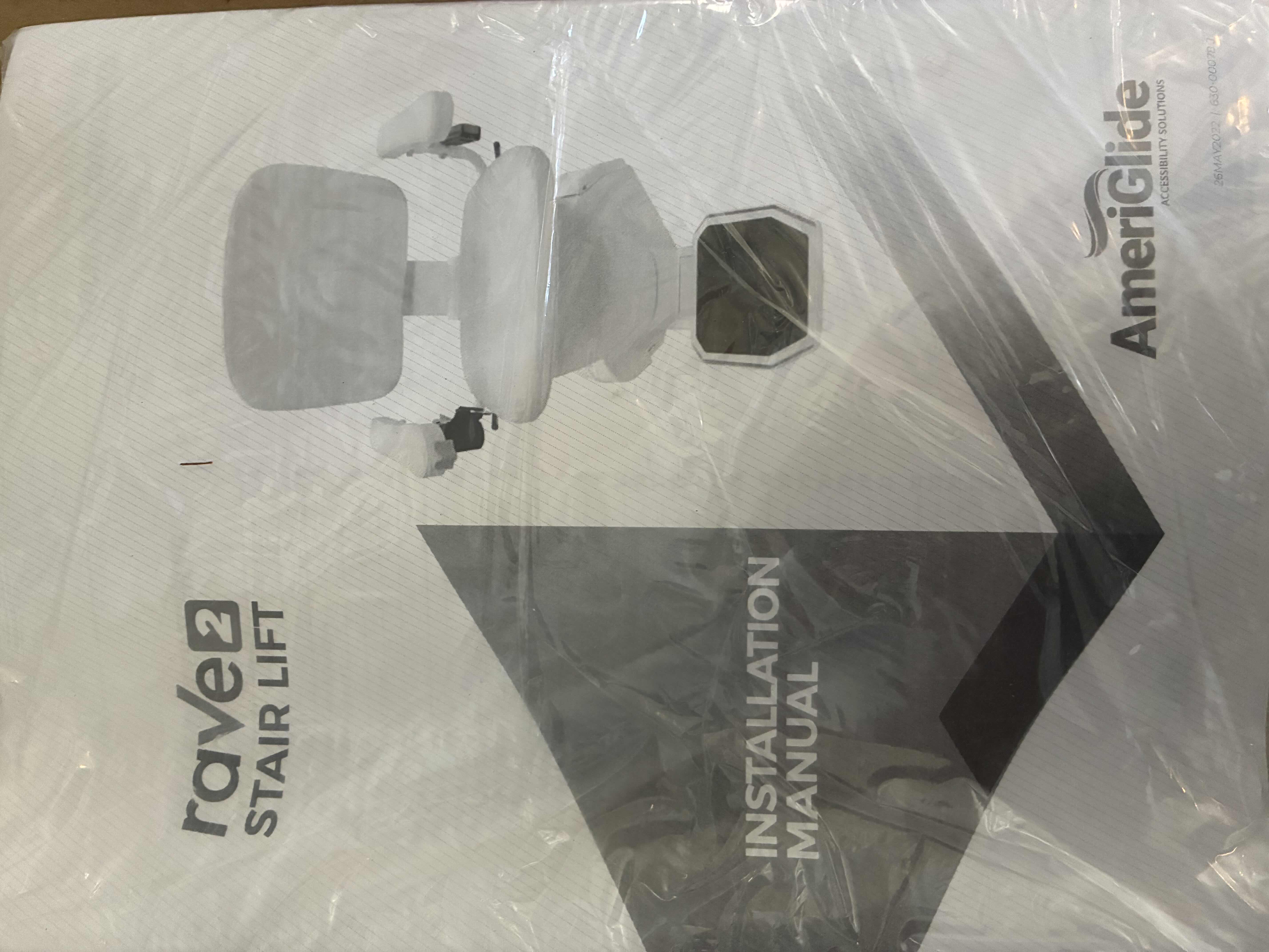 Photo 1 of AMERIGLIDE RAVE-2 STAIR LIFT W 2 REMOTES, MANUAL, HARDWARE KIT. RAVE-II-KNT 175“ X 11.5“ H42“ $3274