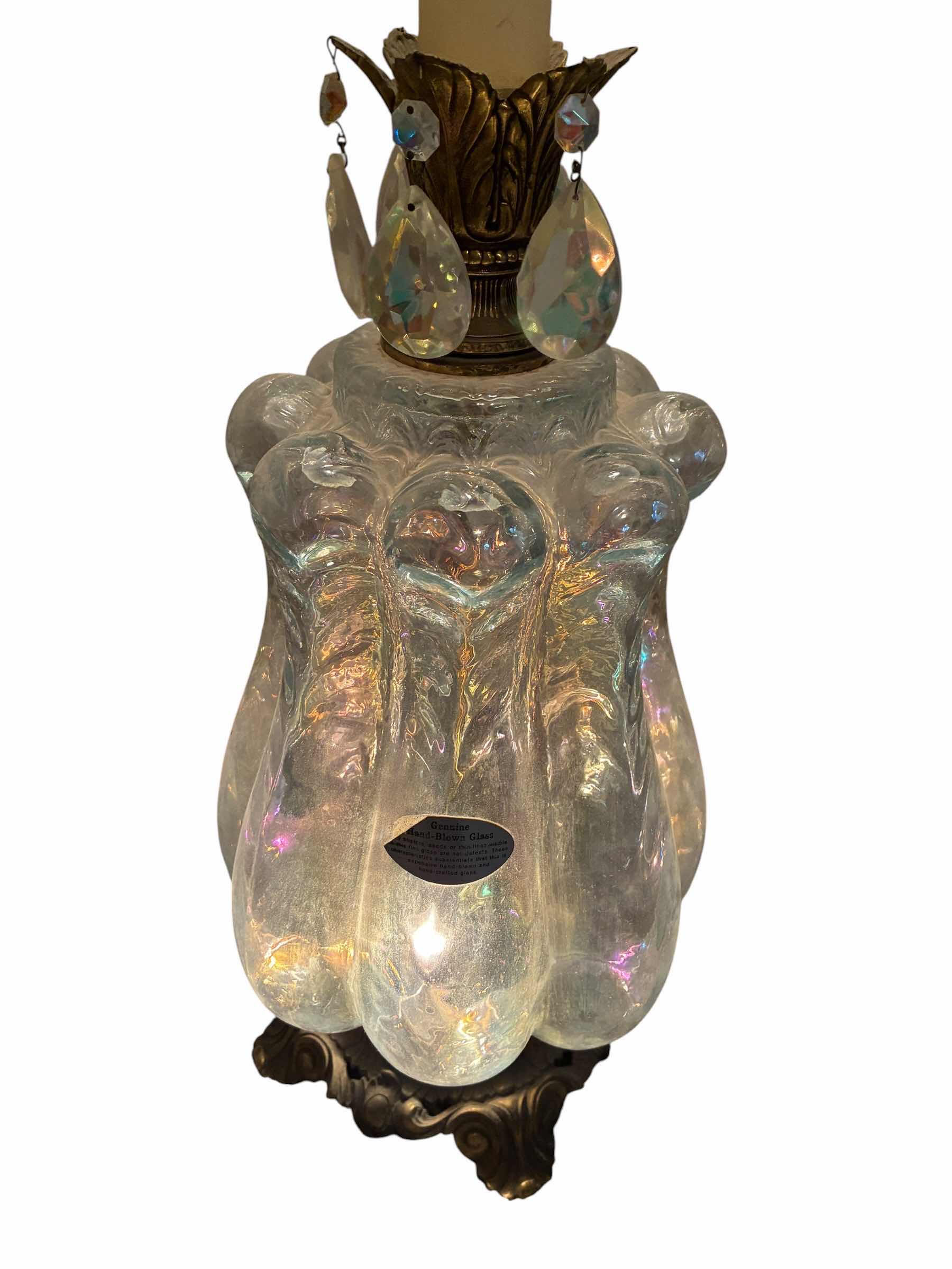Photo 1 of VINTAGE GENUINE HANDBLOWN GLASS DUAL LIGHT TABLE LAMP 18“ X 49“
