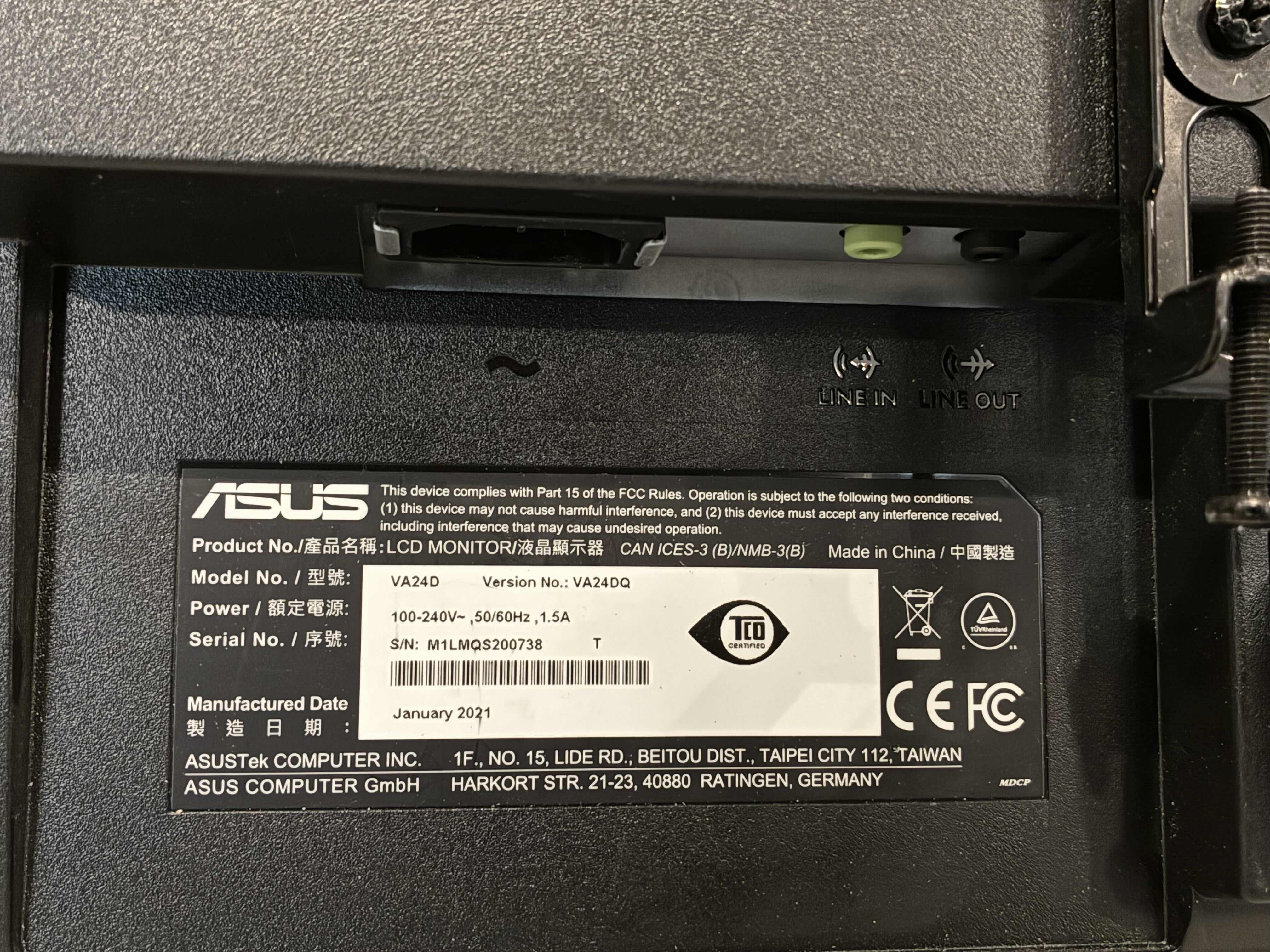 Photo 1 of ASUS 24” LCD MONITOR VA24D (WALL MOUNT ONLY)