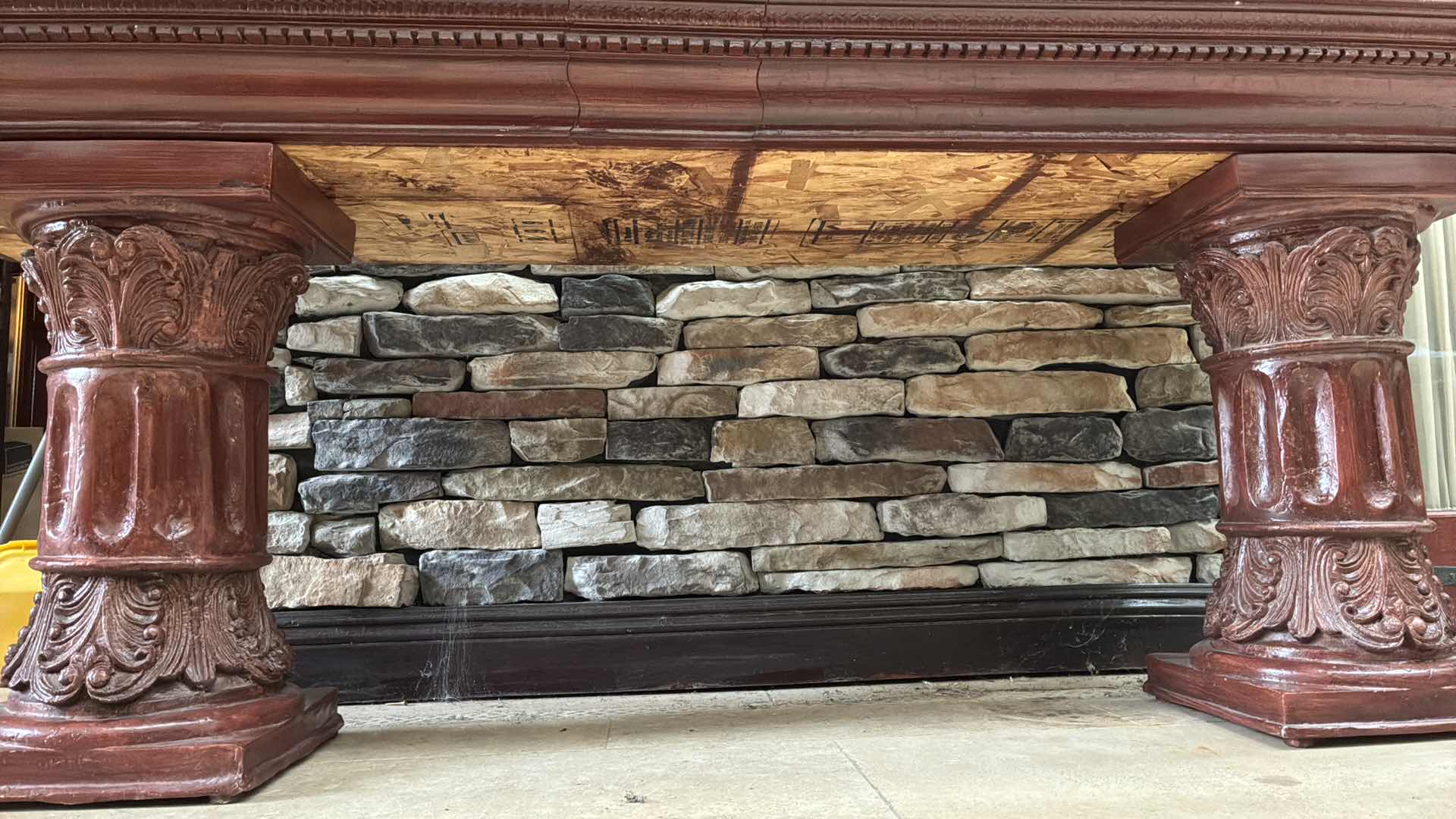 Photo 1 of MID-CENTURY AGED STYLE RED WOOD COLUMN BLACK GLASS TOP CUSTOM BUILD BUFFET TABLE 82“ X 25“ H30“
