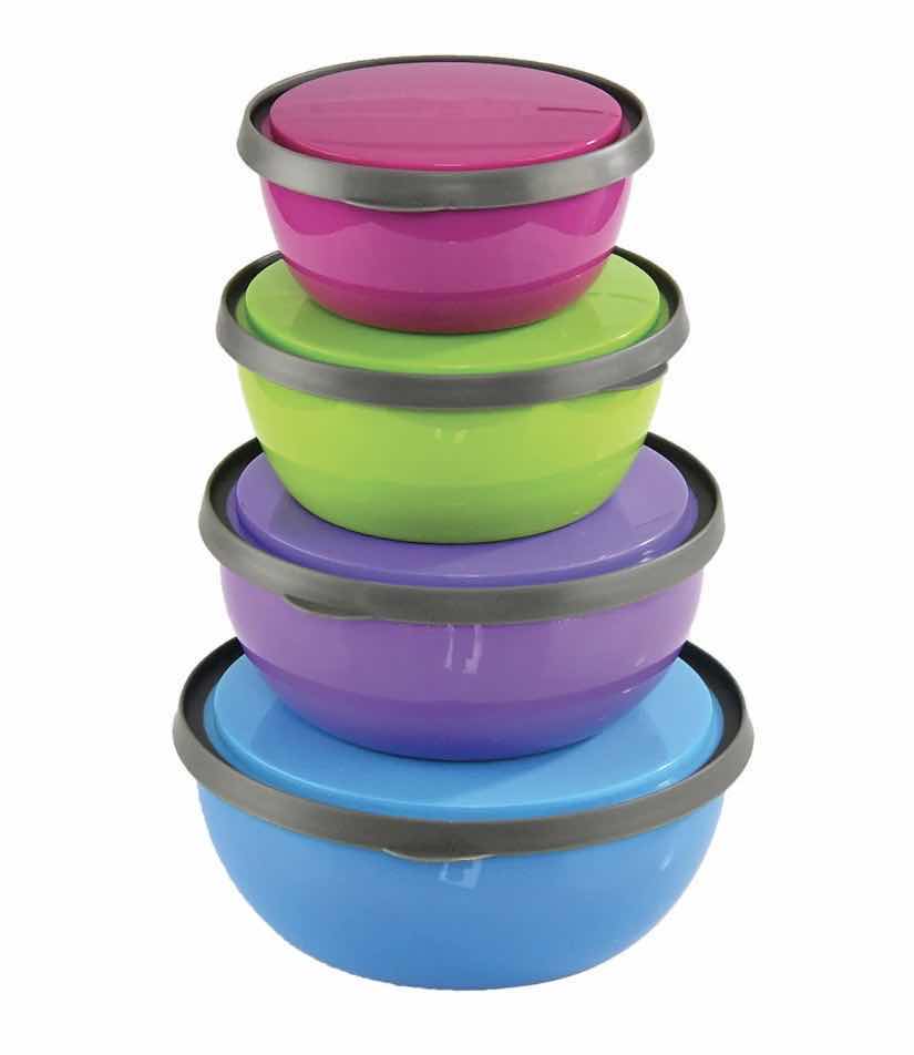 Photo 1 of CASE OF 24 SETS OF 4 COLORED STAINLESS STEEL NESTING BOWLS WITH LIDS