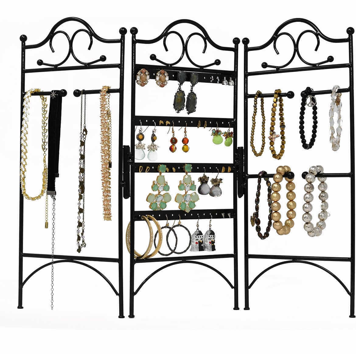 Photo 1 of CASE OF 12 ARAD 3-PANEL FOLDING SCREEN JEWELRY HANGER, EARRINGS, BRACELETS, NECKLACES ORGANIZER, BLACK