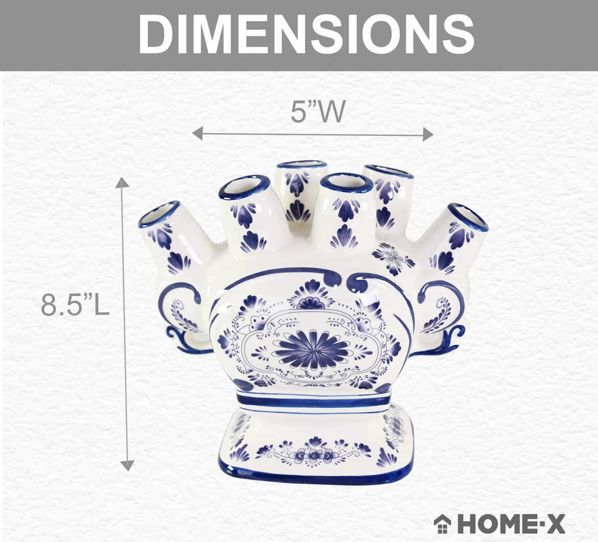 Photo 1 of CASE OF 8 HOME-X CERAMIC FLOWER VASE – 6-PORT BUD IVORY VASE – UNIQUE DECORATIVE FLOWER VASE FOR LIVING ROOM, BEDROOM, KITCHEN, OR OFFICE (WHITE & BLUE)