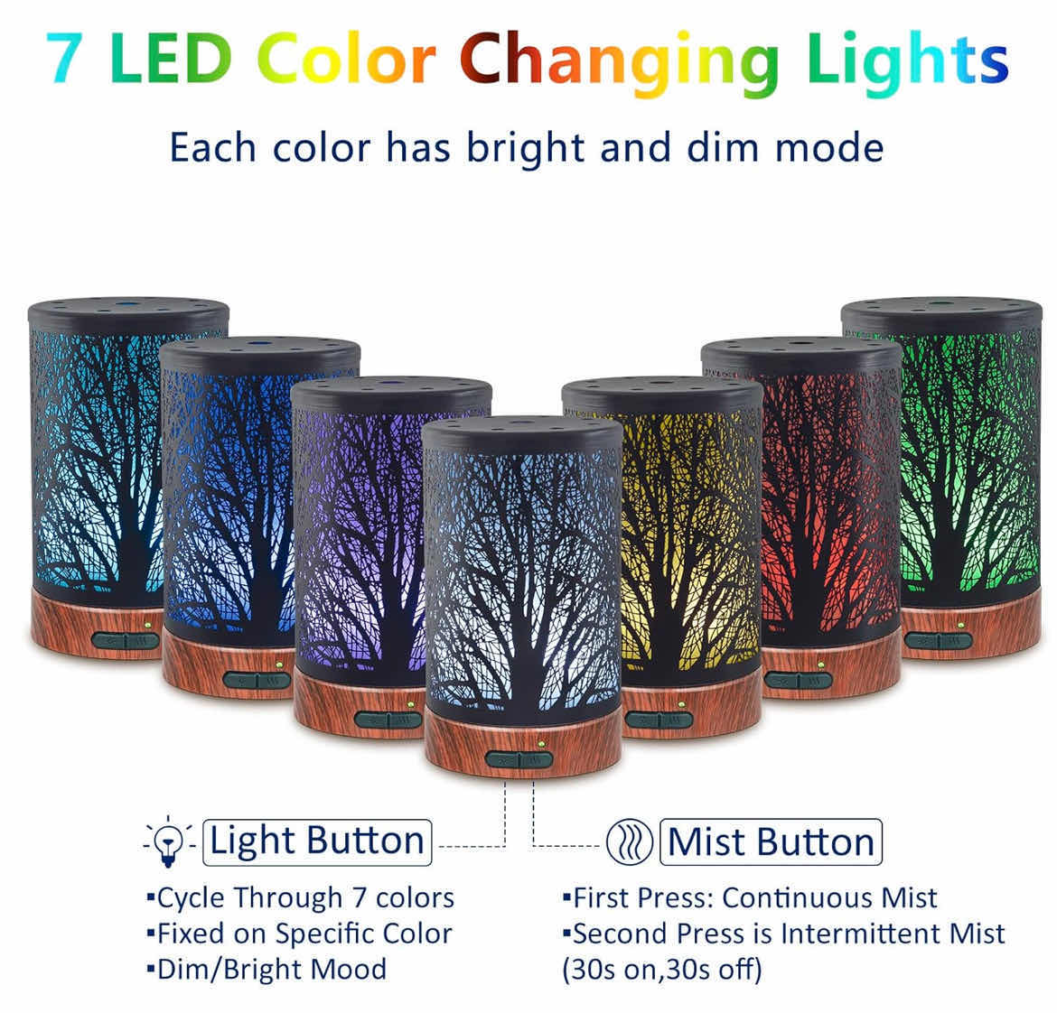 Photo 1 of CASE OF 12 ESSENTIAL OIL DIFFUSER 150ML BLACK METAL TREE DESIGN AROMATHERAPY ULTRASONIC COOL MIST DIFFUSER WITH AUTO SHUTOFF PROTECTION 7 COLOR LED HOME OFFICE YOGA