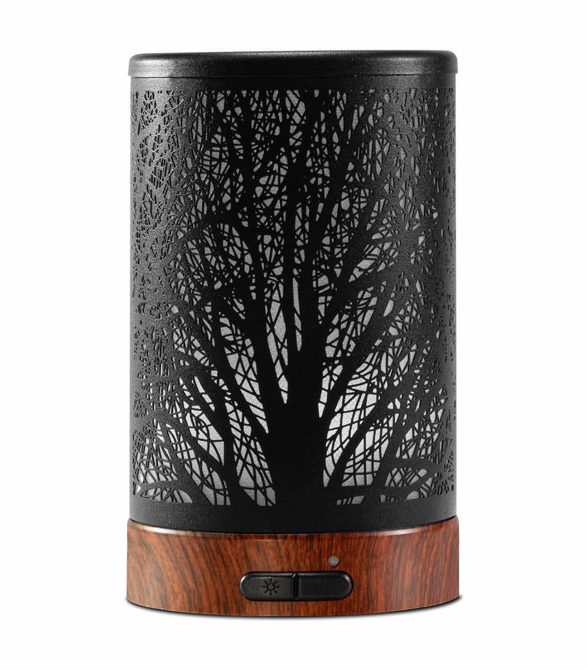 Photo 1 of CASE OF 12 ESSENTIAL OIL DIFFUSER 150ML BLACK METAL TREE DESIGN AROMATHERAPY ULTRASONIC COOL MIST DIFFUSER WITH AUTO SHUTOFF PROTECTION 7 COLOR LED HOME OFFICE YOGA