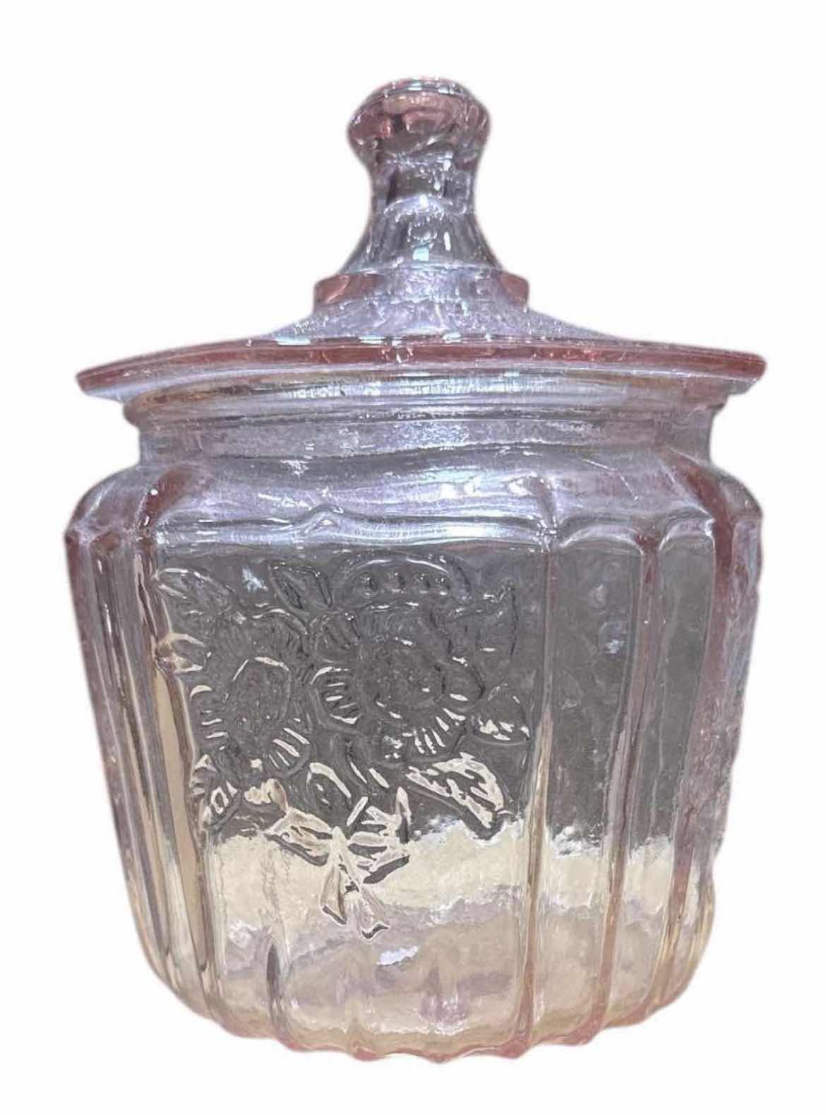 Photo 1 of CASE OF 8 HOME-X DEPRESSION STYLE GLASS CANISTER IN PINK WITH LID