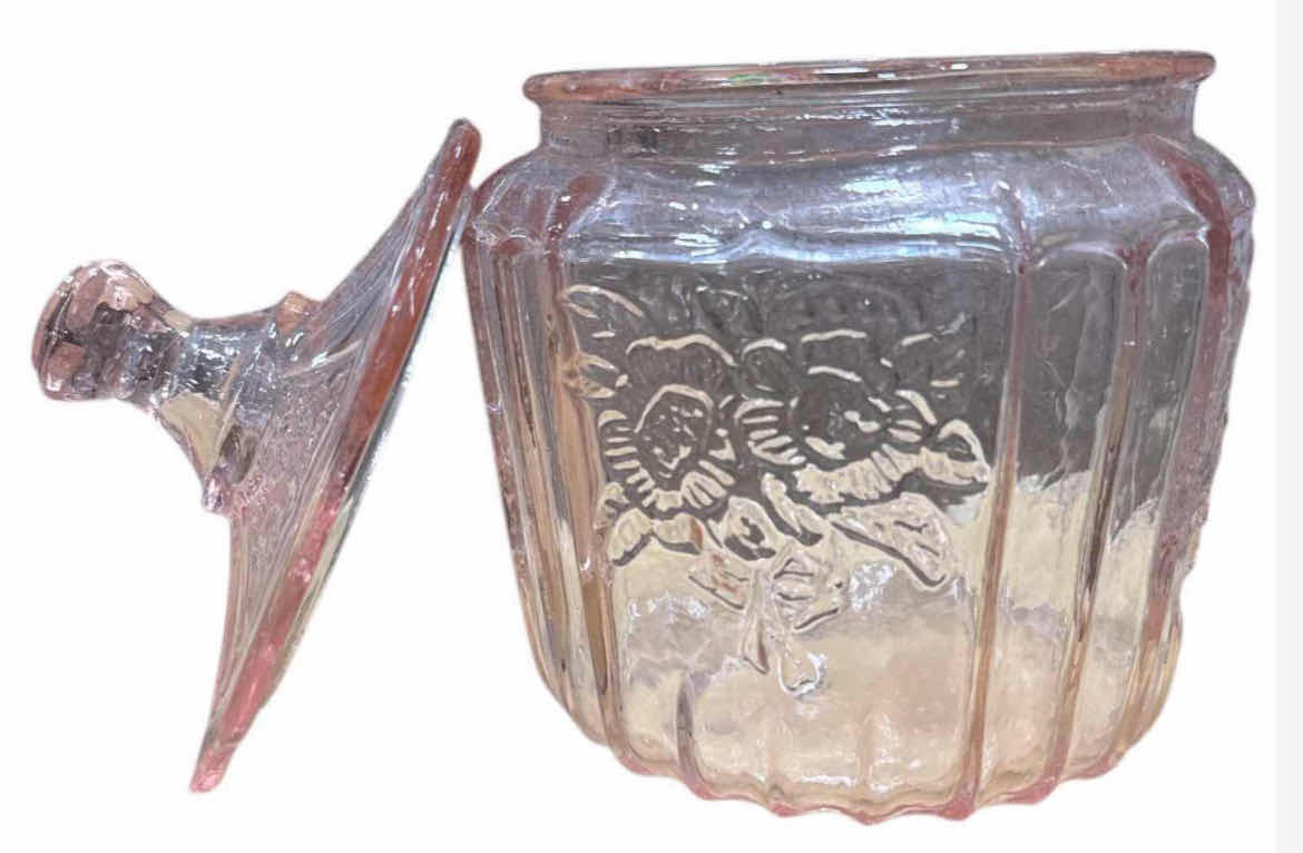 Photo 1 of CASE OF 8 HOME-X DEPRESSION STYLE GLASS CANISTER IN PINK WITH LID