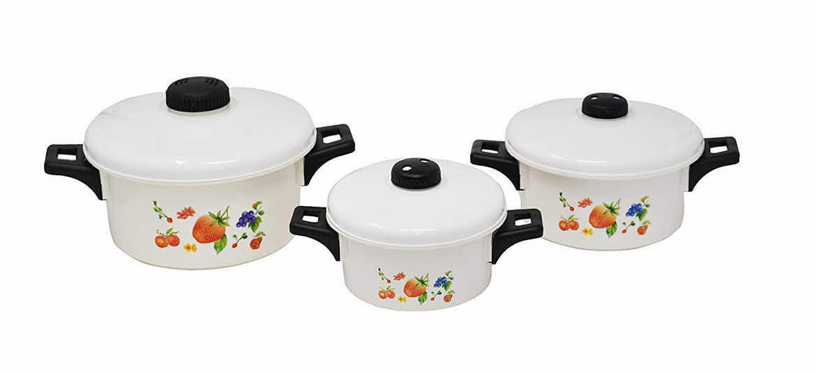 Photo 1 of CASE OF 8 HOME-X SET OF MICROWAVE OVEN POTS WITH HANDLES AND VENTILATED LIDS