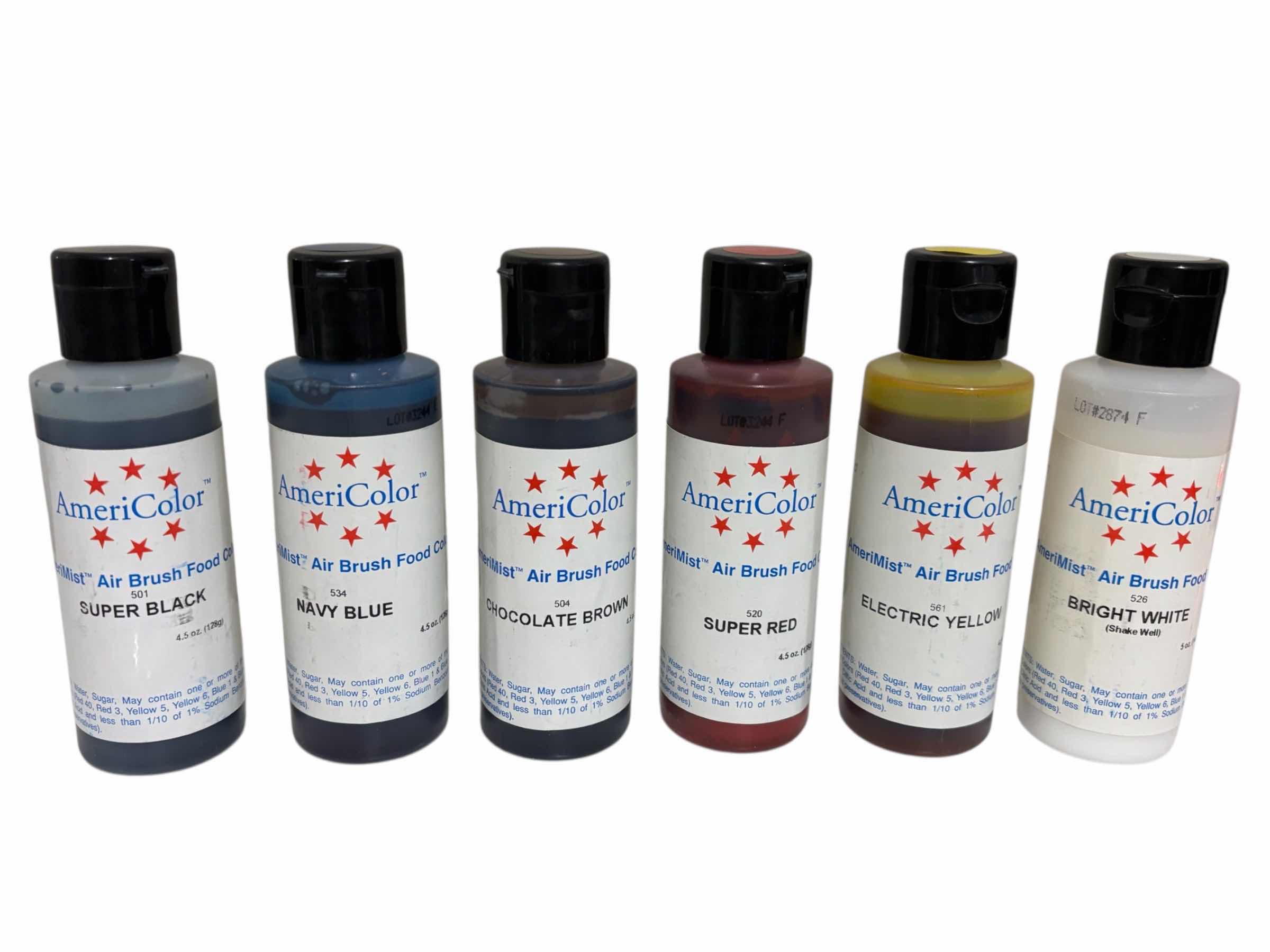 Photo 1 of AMERICOLOR AMERIMIST AIR BRUSH FOOD COLOR, SIX 4.5OZ BOTTLES