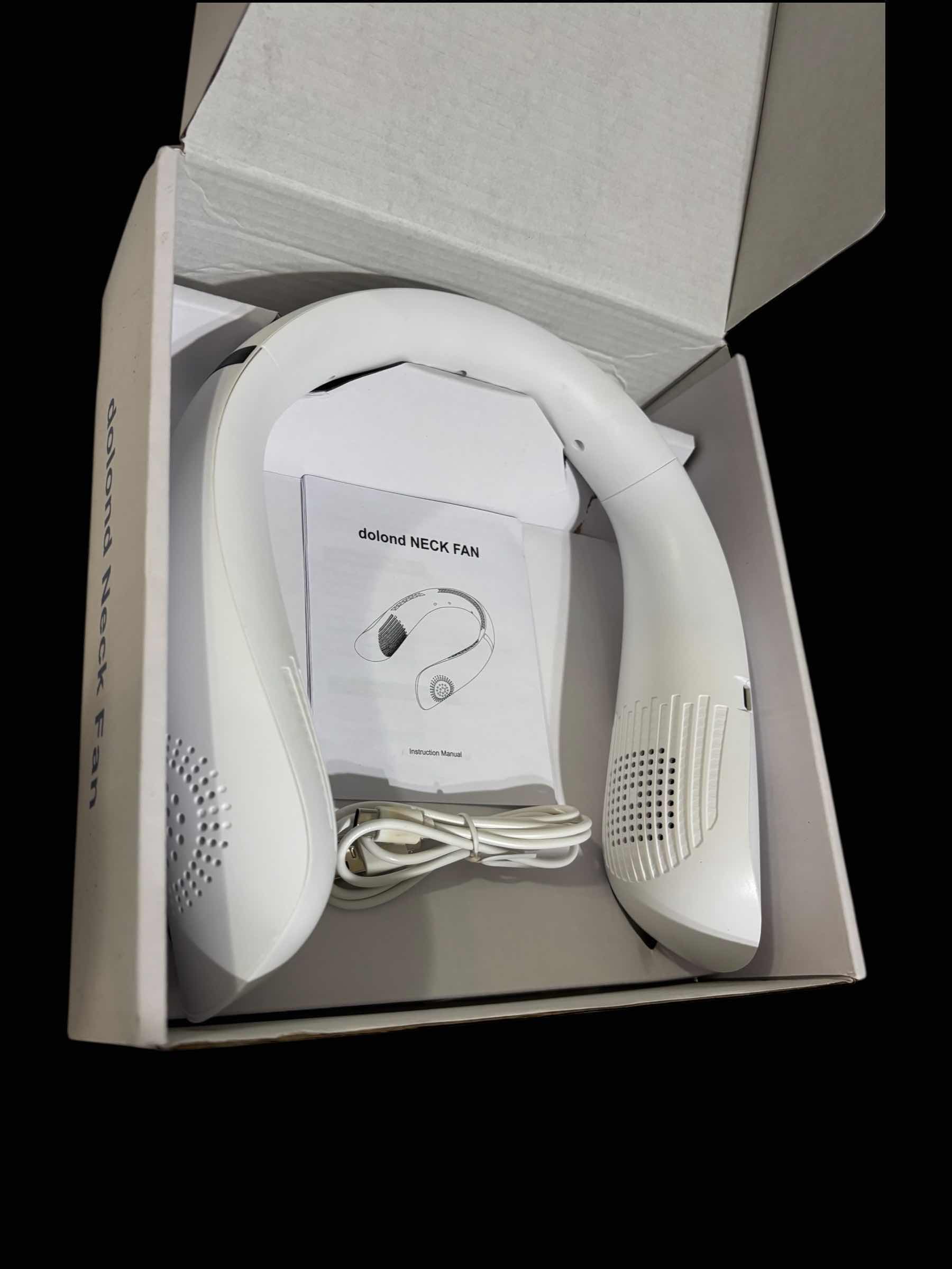 Photo 1 of DOLOND F2 PORTABLE NECK FAN W 3 SPEEDS & USB CHARGER CORD, WHITE