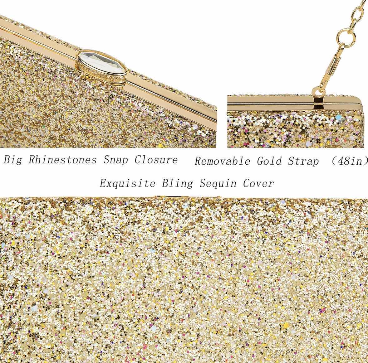 Photo 1 of CARIEDO SPARKLING CLUTCH PURSE W REMOVABLE GOLD STRAP CHAIN