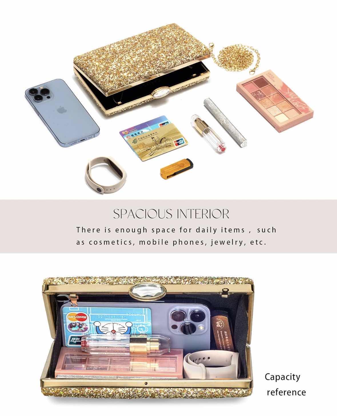 Photo 1 of CARIEDO SPARKLING CLUTCH PURSE W REMOVABLE GOLD STRAP CHAIN