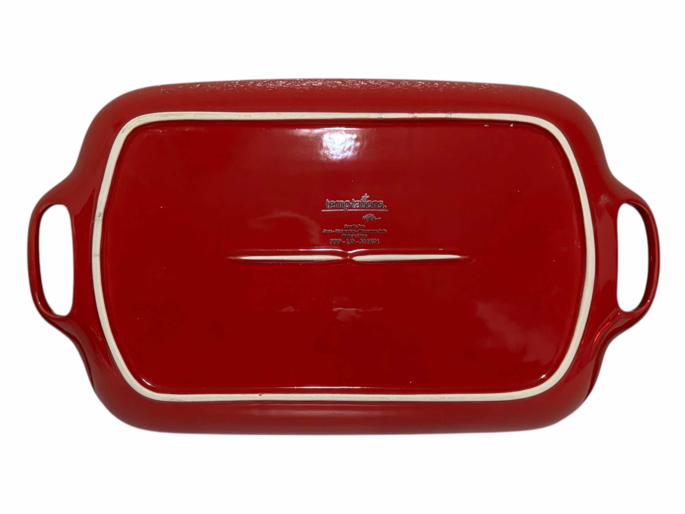 Photo 1 of TEMP-TATIONS OVENWARE DOODLE DOO RED ROOSTER 16” CERAMIC SHALLOW PLATTER W OPEN HANDLES
