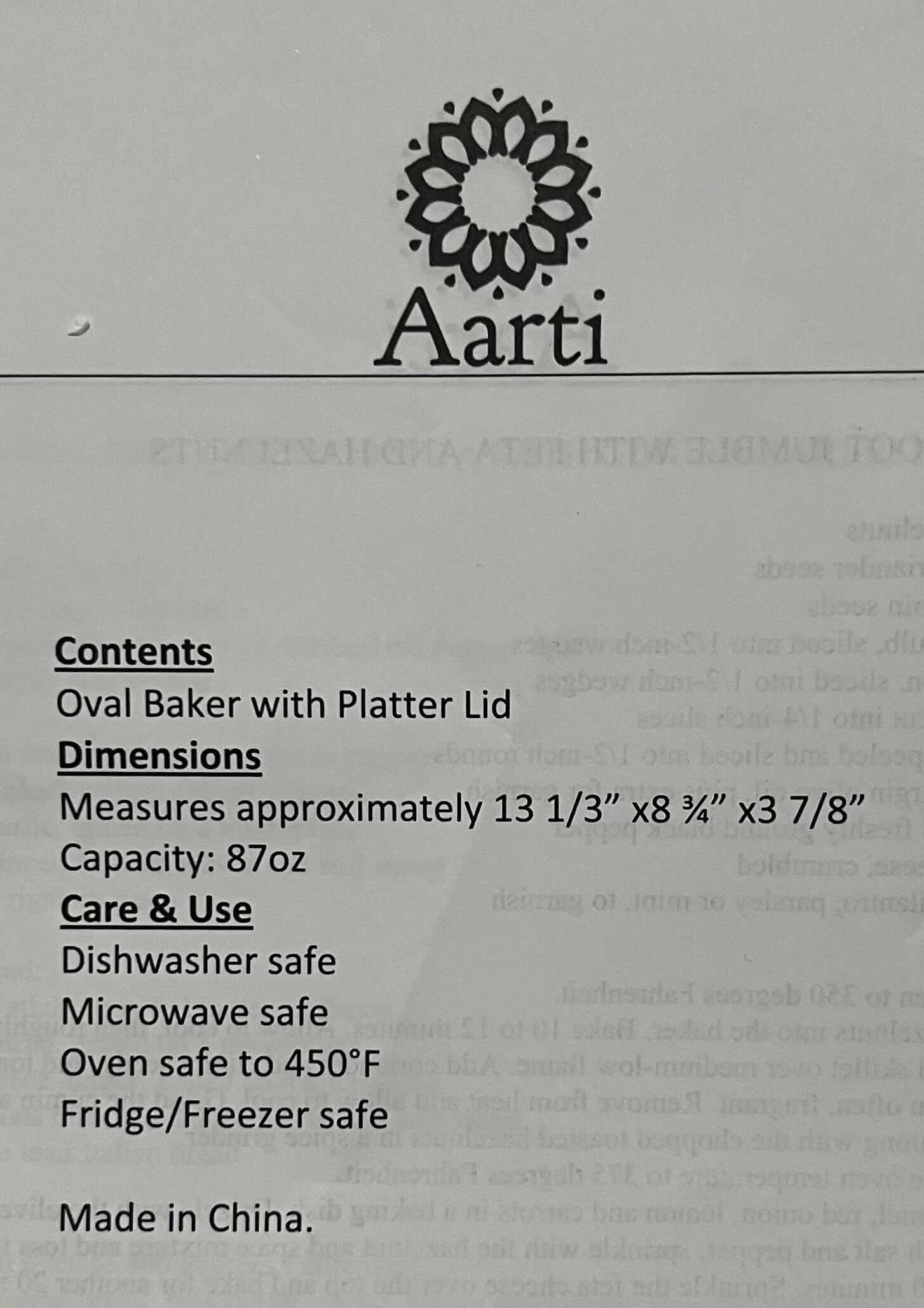 Photo 1 of AARTI SEQUIERA CERAMIC 2.6 QT OVAL BAKER W PLATTER LID