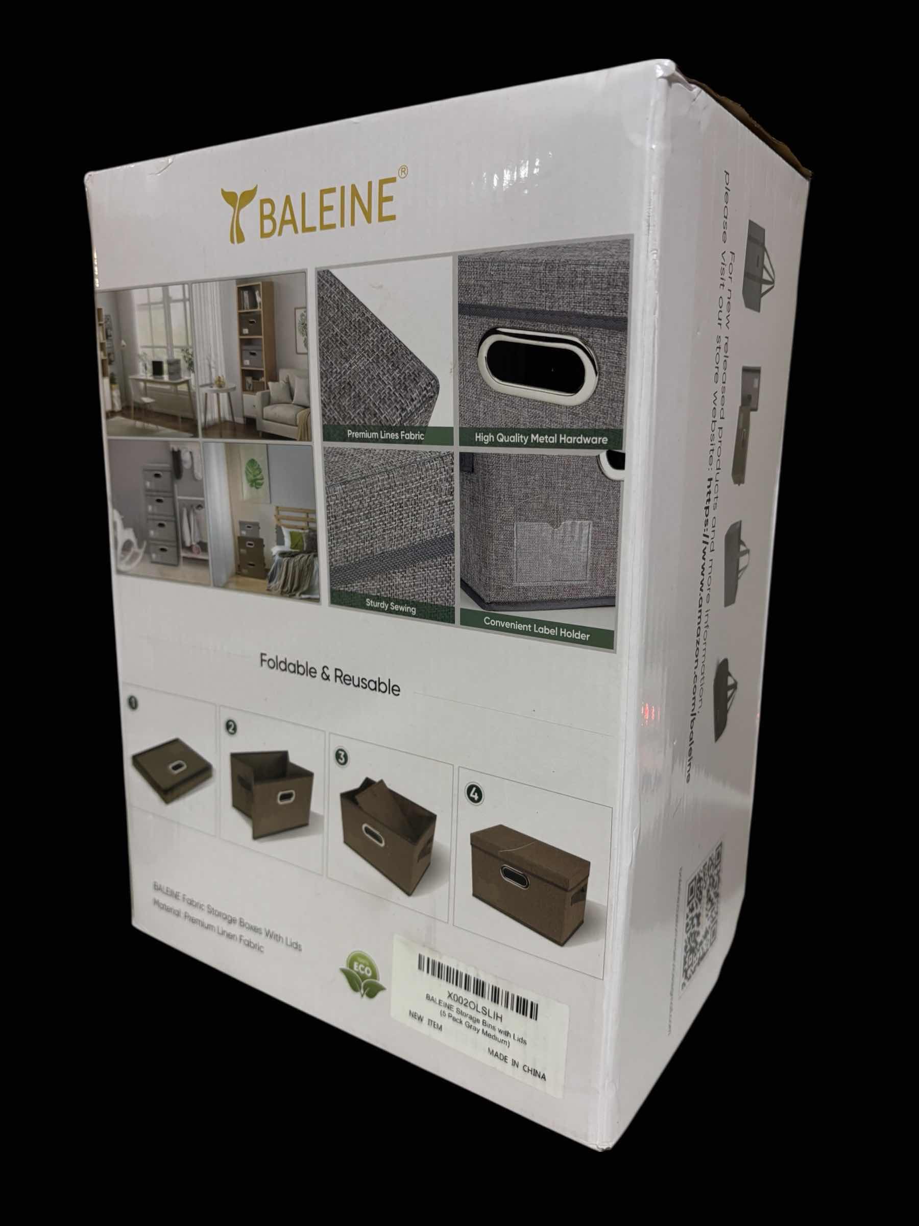 Photo 1 of BALEINE 5-PACK MEDIUM FABRIC STORAGE BOXES W LIDS, GREY
