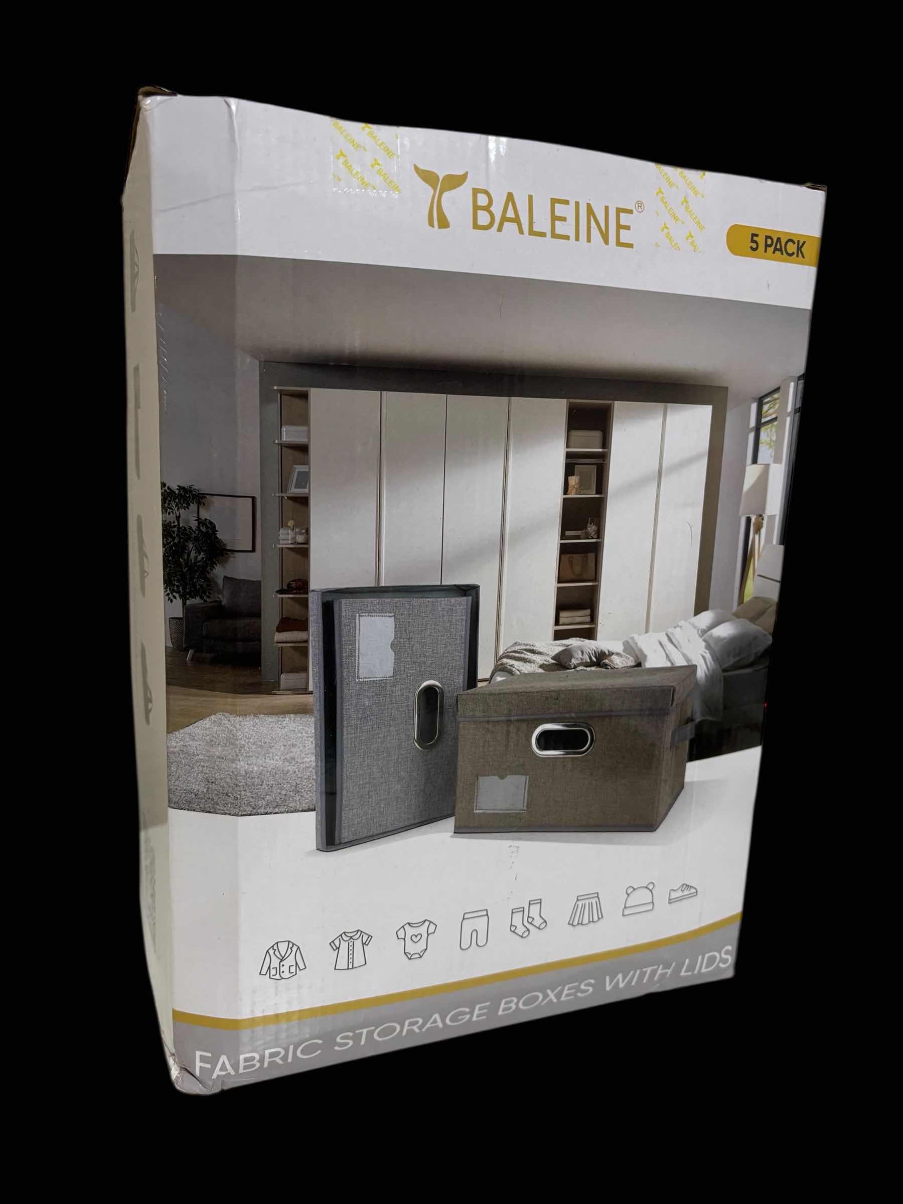 Photo 1 of BALEINE 5-PACK MEDIUM FABRIC STORAGE BOXES W LIDS, GREY
