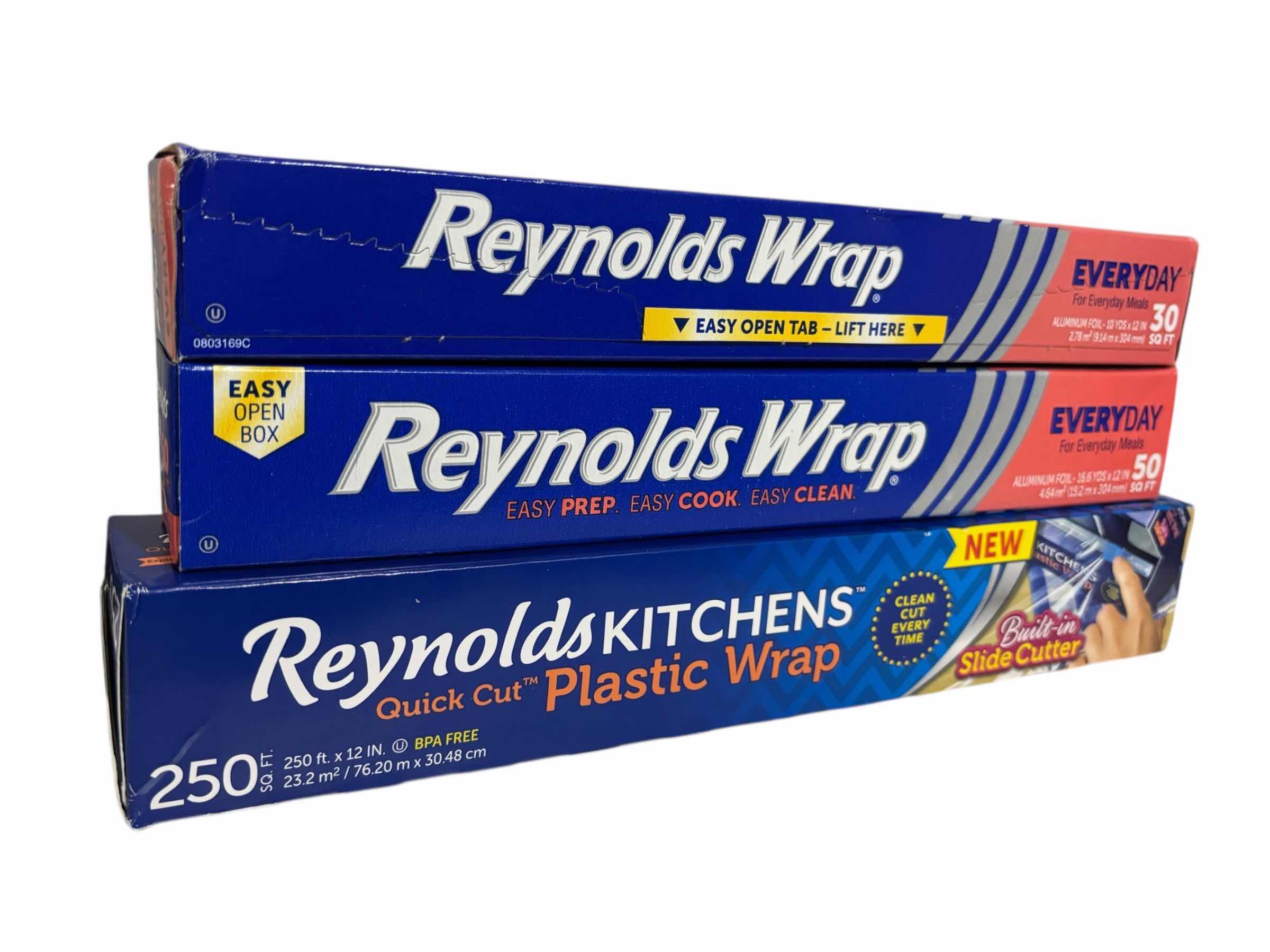 Photo 1 of NIB REYNOLDS WRAP ALUMINUM FOIL (50 SQ FT & 30 SQ FT) & REYNOLDS KITCHENS QUICK CUT PLASTIC WRAP 250 SQ FT