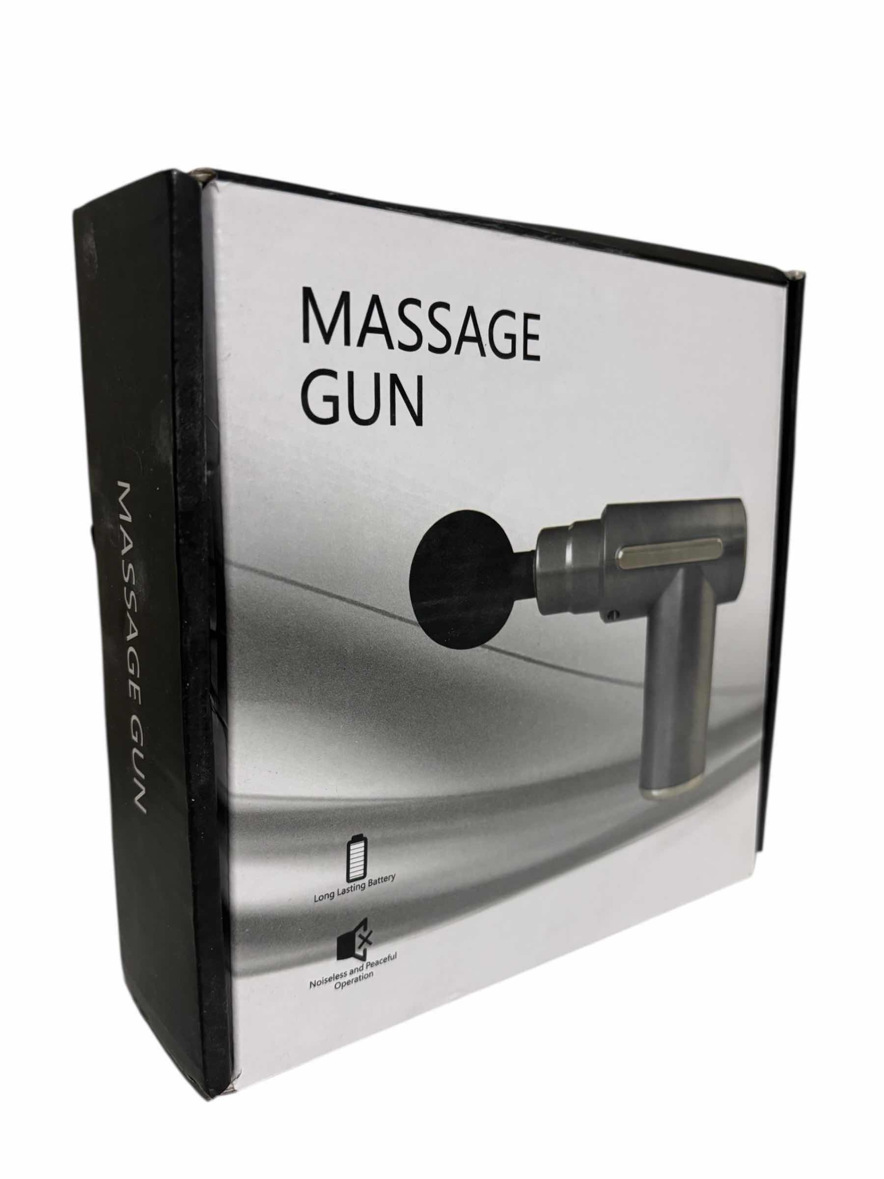 Photo 1 of DEEP TISSUE MASSAGE GUN W 4 MASSAGE HEAD ATTACHMENTS & CHARGER CORD, RED/GOLD $40